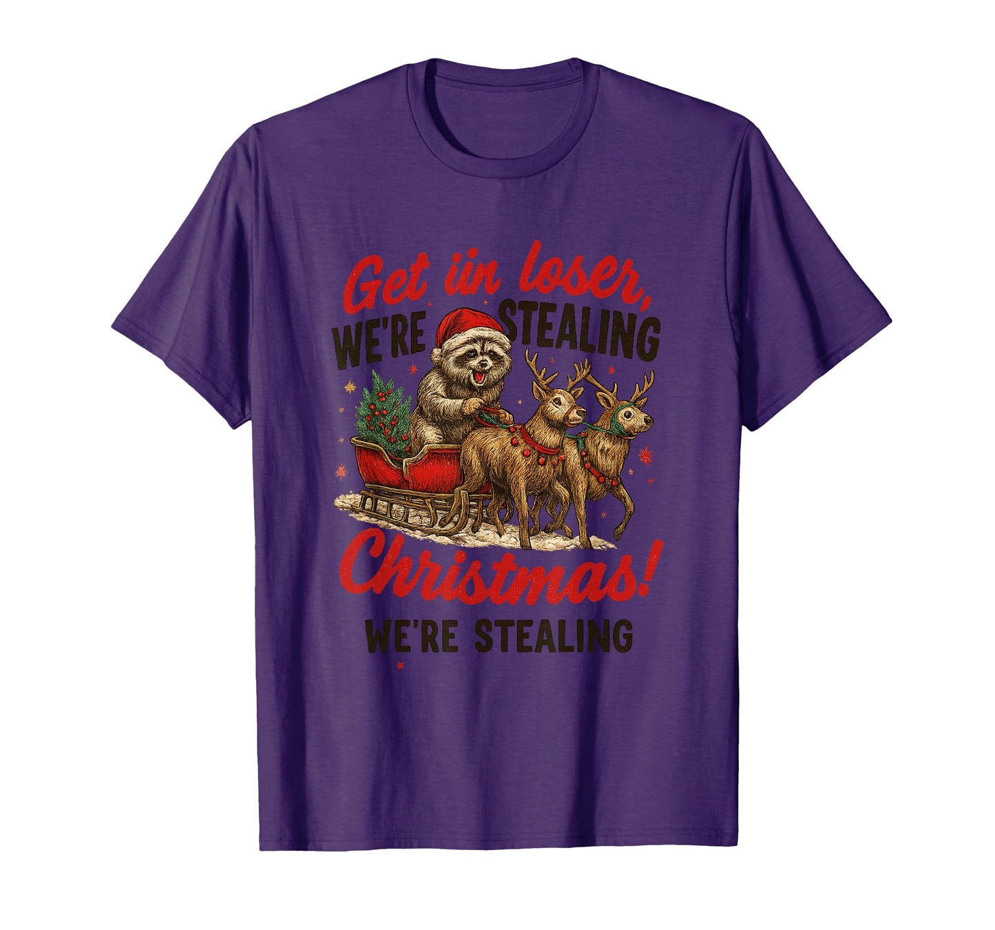 Funny Raccoon Sleigh Ride Christmas Meme Design T-Shirt