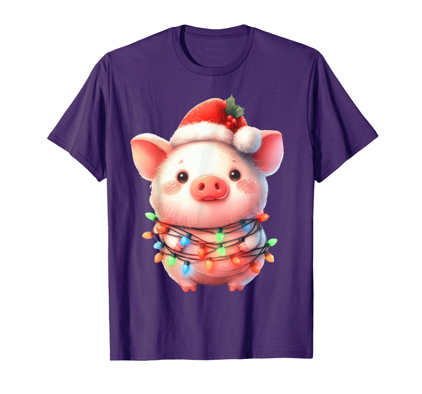 Pig Christmas Lights Funny Santa Hat Merry Xmas T-Shirt