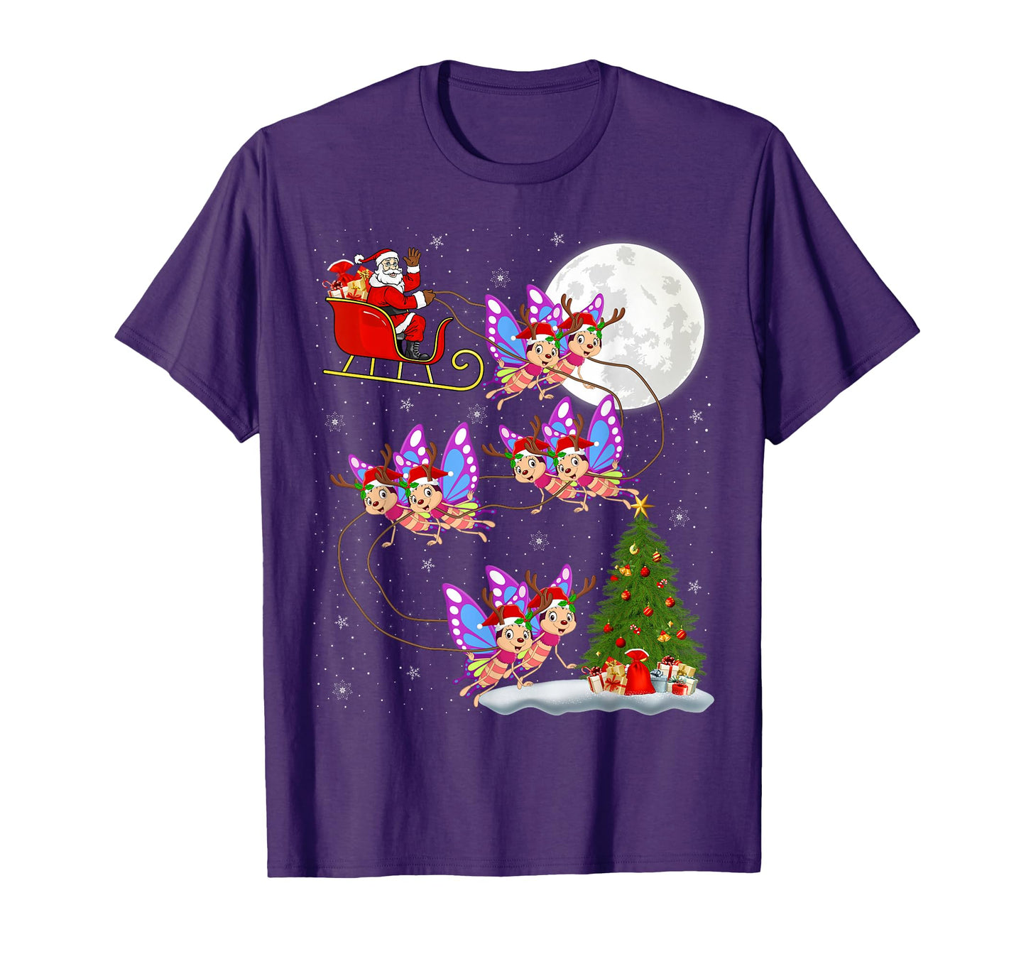 Butterfly Santa Sleigh Flying Funny Magical Christmas Girls T-Shirt