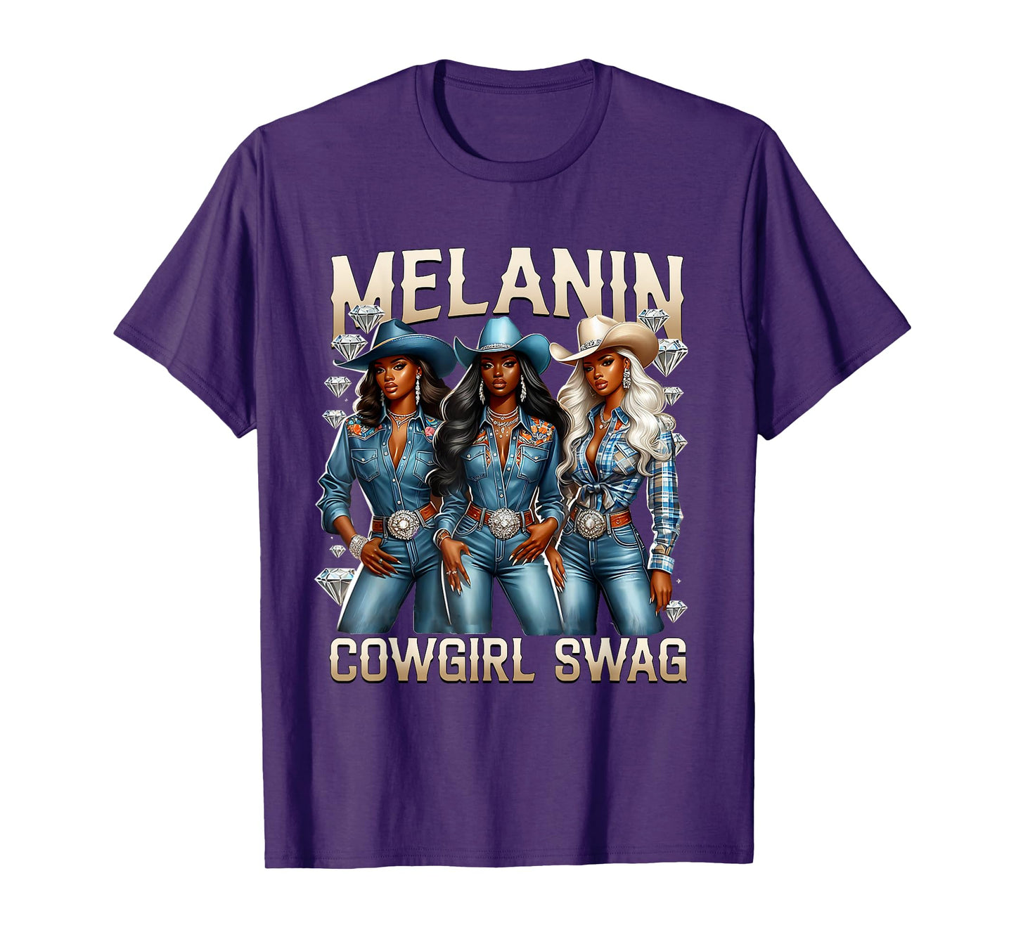 Black Cowgirl Swag Western Rodeo Melanin Denims and Diamond T-Shirt