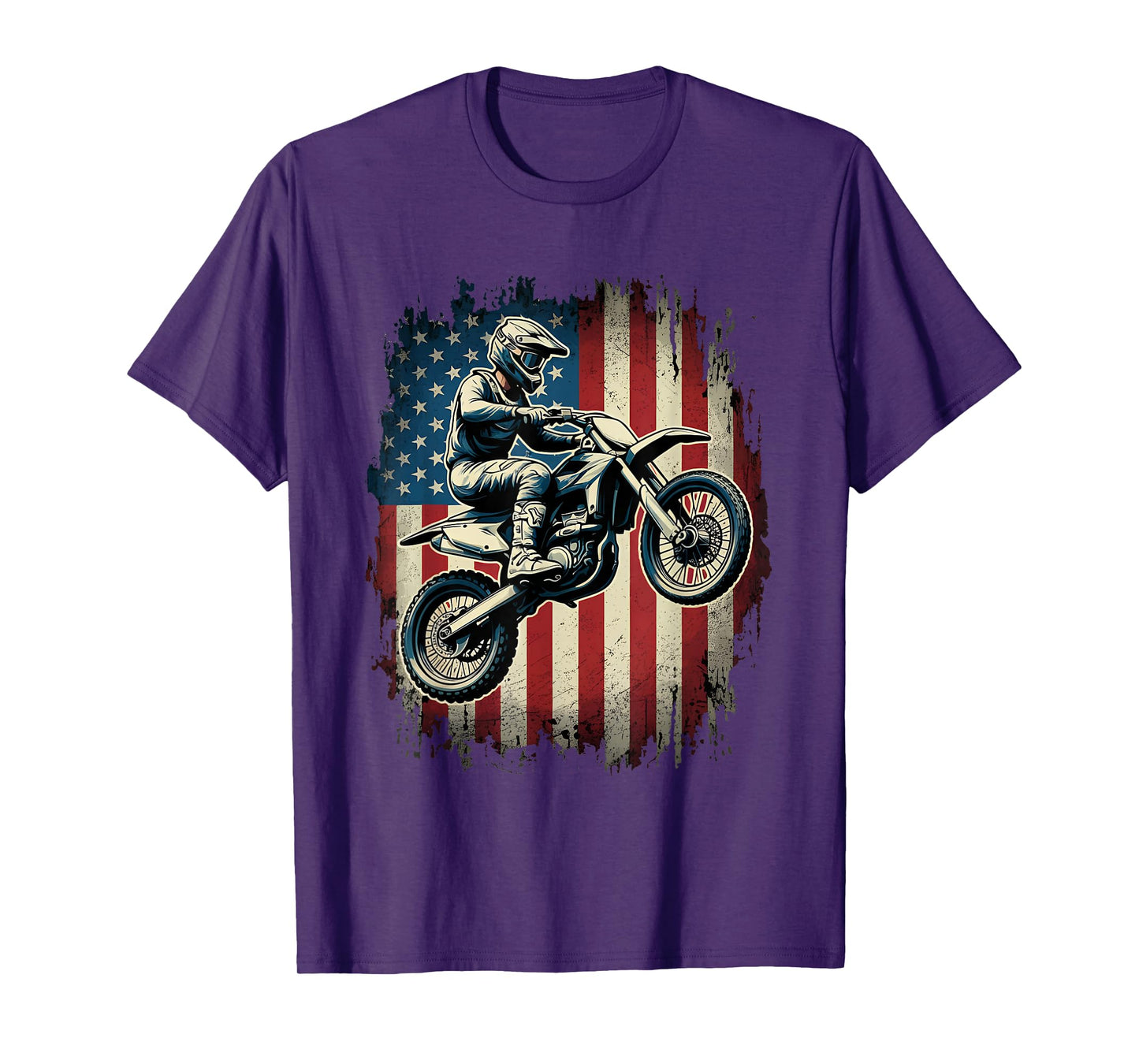 Dirt Bike American Flag Motocross Biker USA Vintage T-Shirt