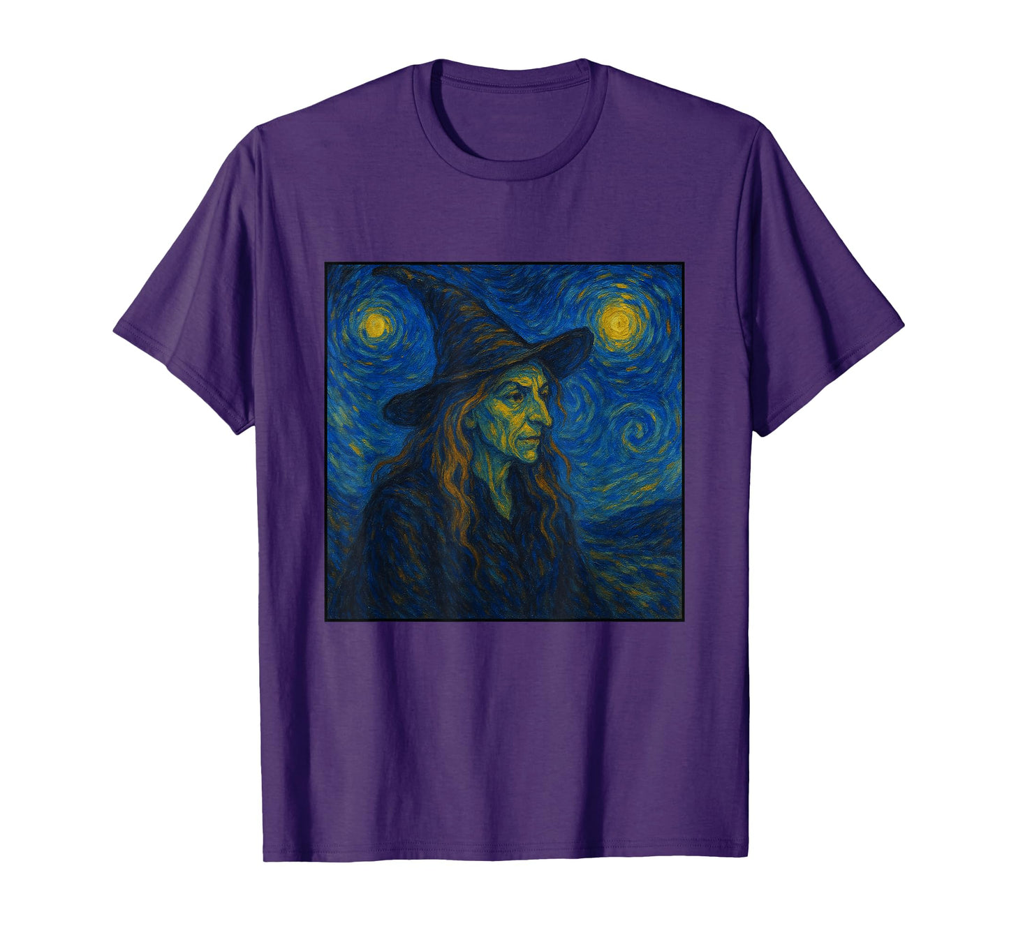 Starry Night Witch in Hat Van Gogh Halloween Art Parody T-Shirt