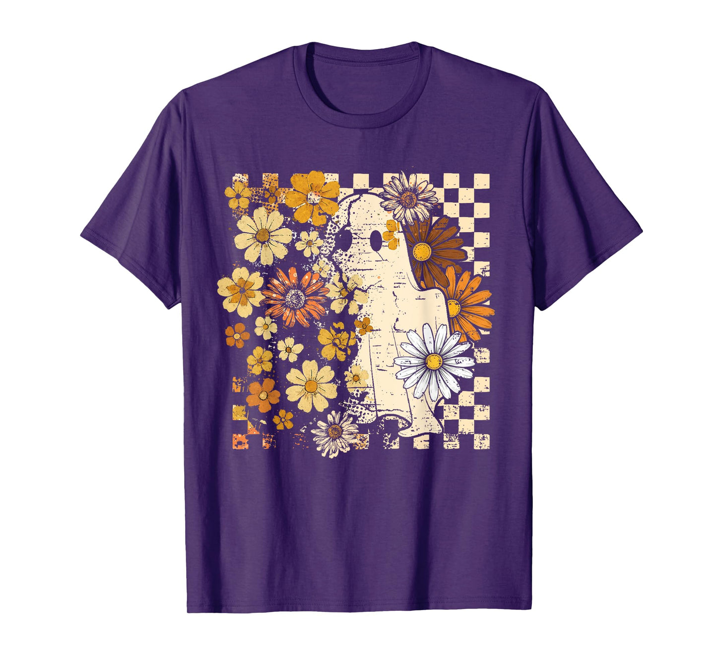 Boho Floral Fall Ghost Thanksgiving Autumn Vibes Halloween T-Shirt