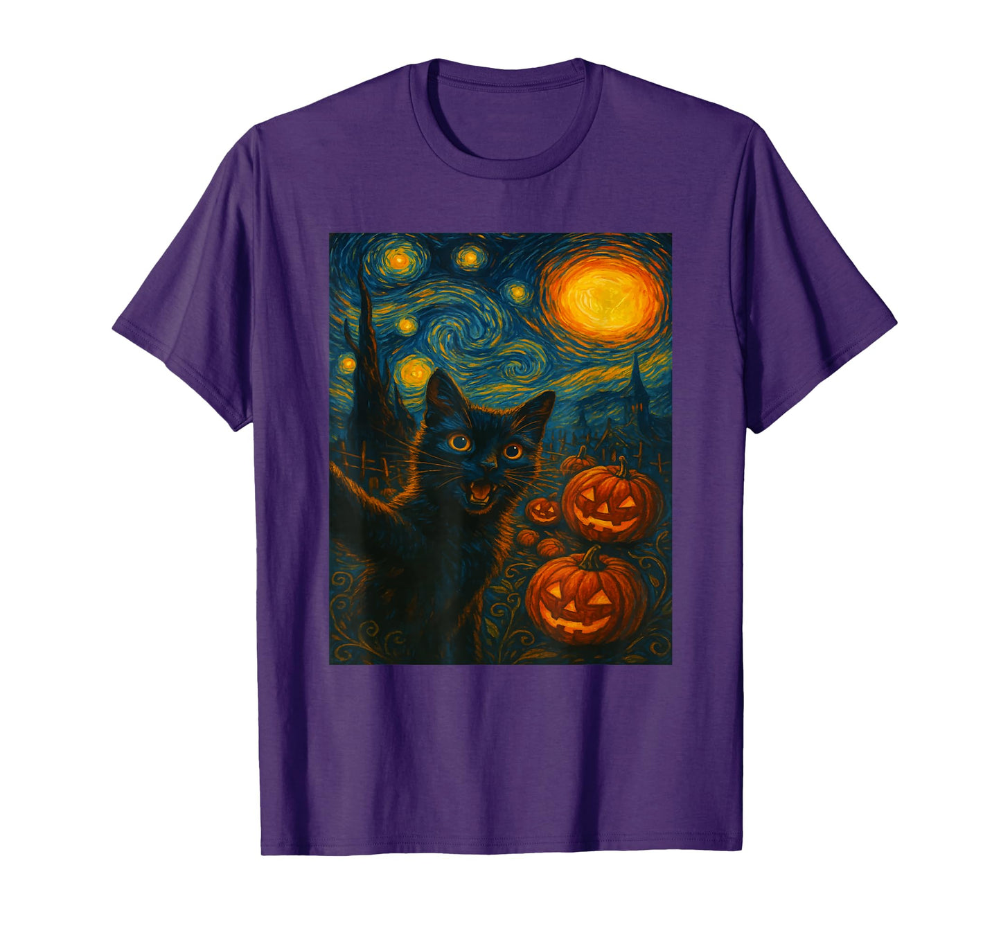 Halloween Black Cat Starry Night Witch Pumpkin Moon T-Shirt