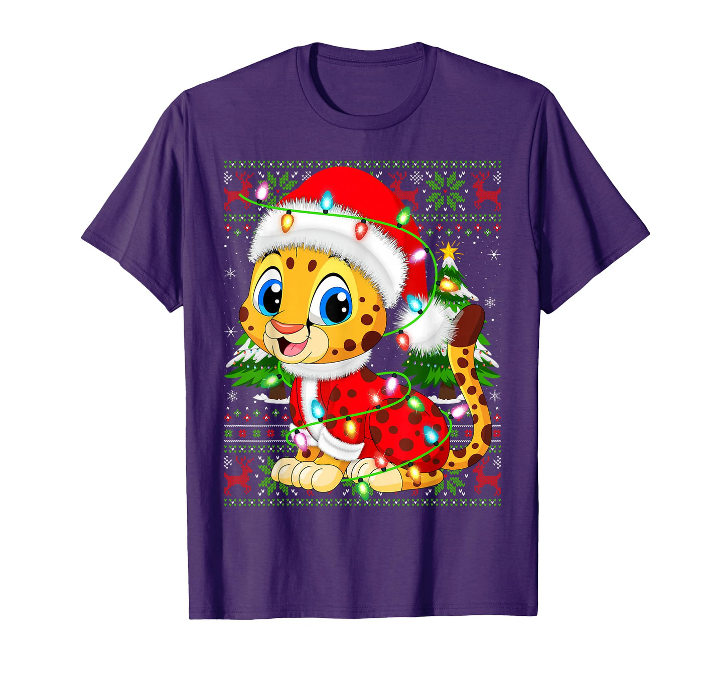 Cheetah Christmas Lights Santa Costume Ugly Xmas Sweaters T-Shirt
