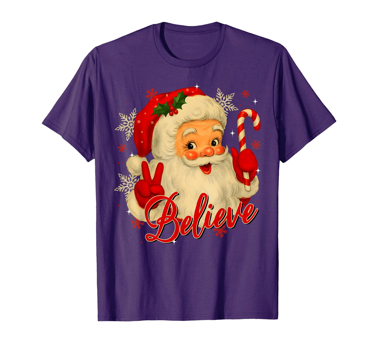 Vintage Santa Claus Believe Christmas Men Women Boys Girls T-Shirt