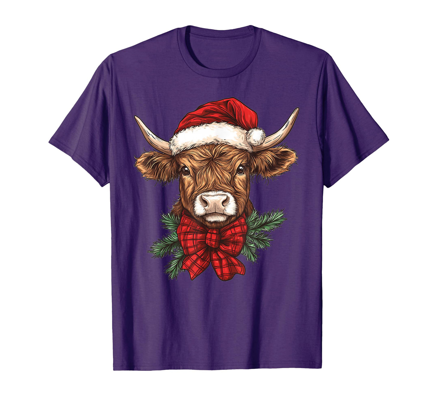 Highland Cow Christmas Santa Hat Mooey Xmas Heifer Pajamas T-Shirt