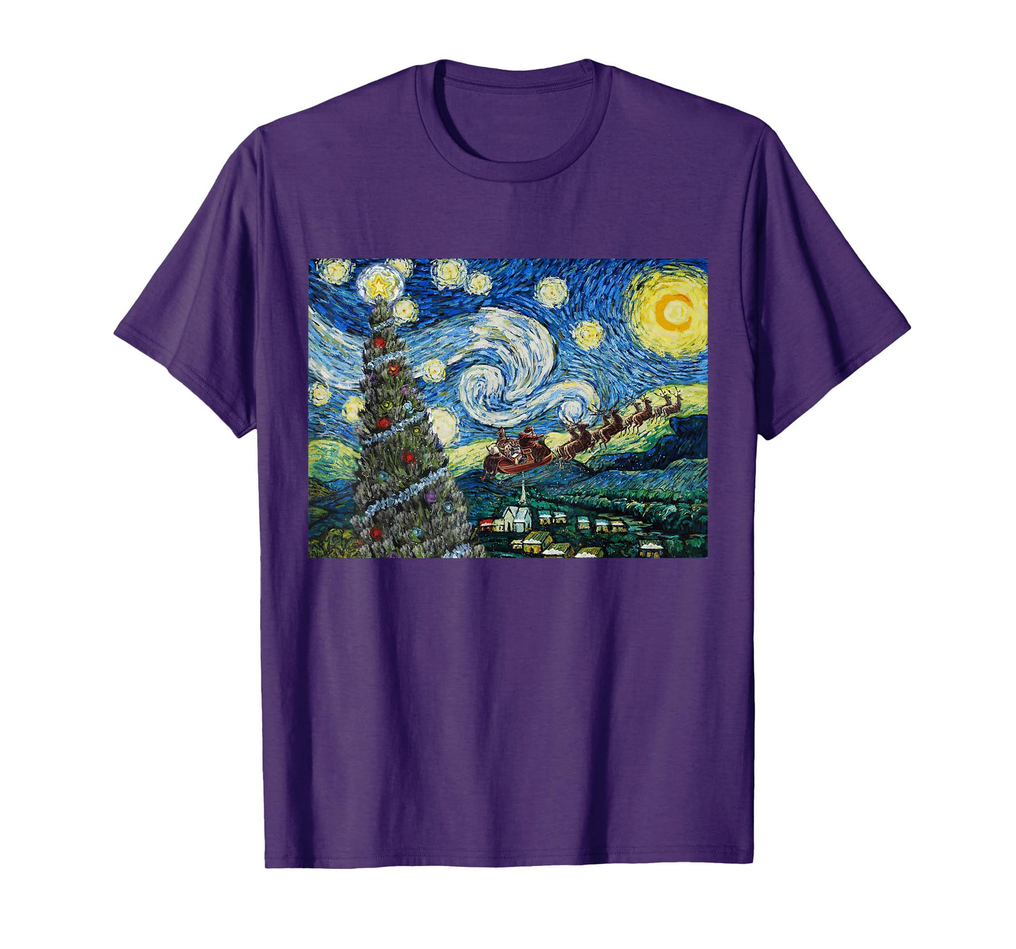 Funny Christmas Tree Van Gogh Starry Night Xmas Art Gifts PJ T-Shirt