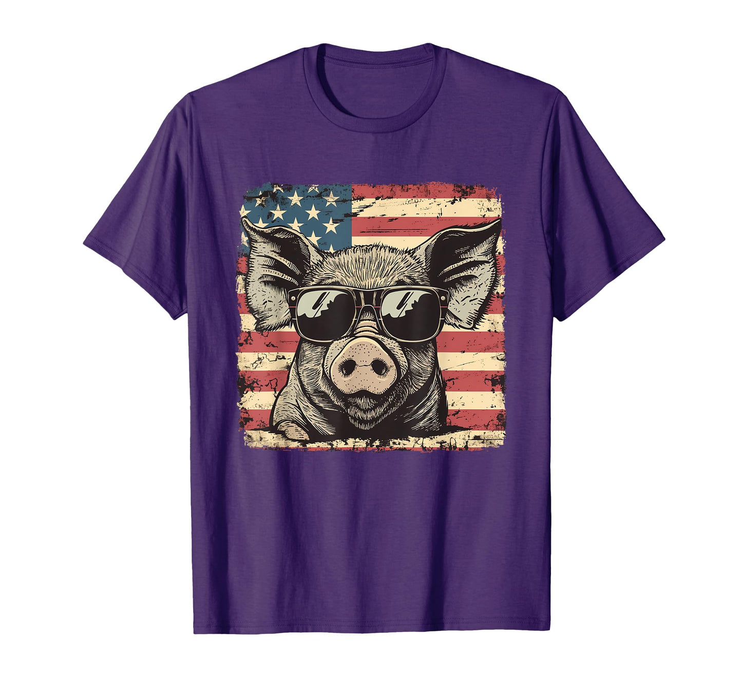 USA Flag Patriotic Pig Art Theme Independence Day T-Shirt