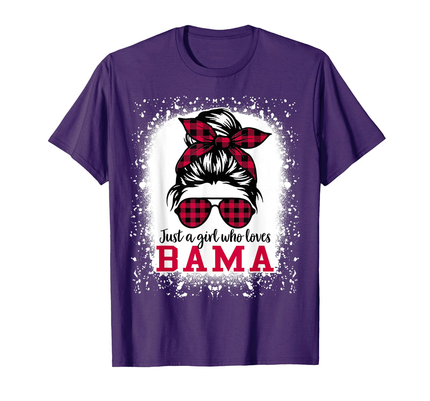 BAMA ALABAMA Women Girls Messy Bun Hair, Alabama State Pride T-Shirt