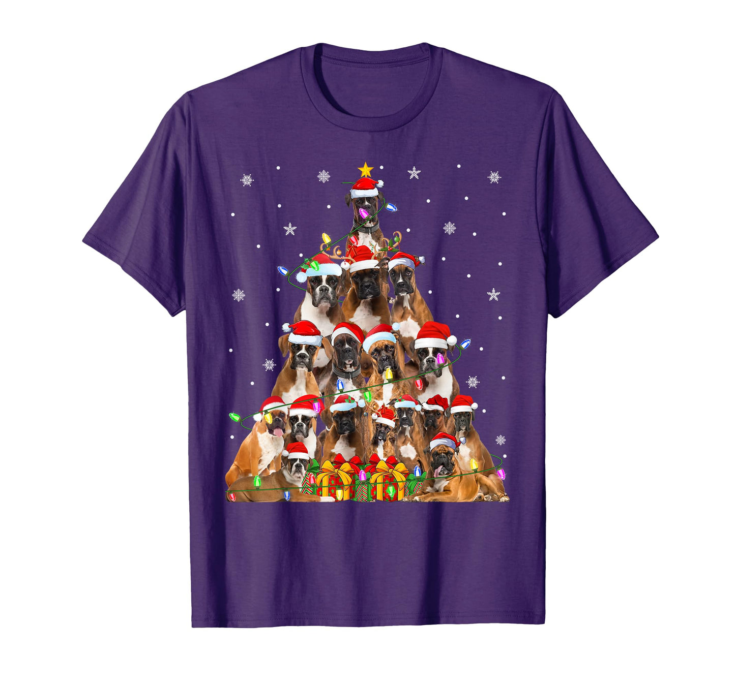 Xmas Lights Holiday Santa Boxer Dog Christmas Tree T-Shirt