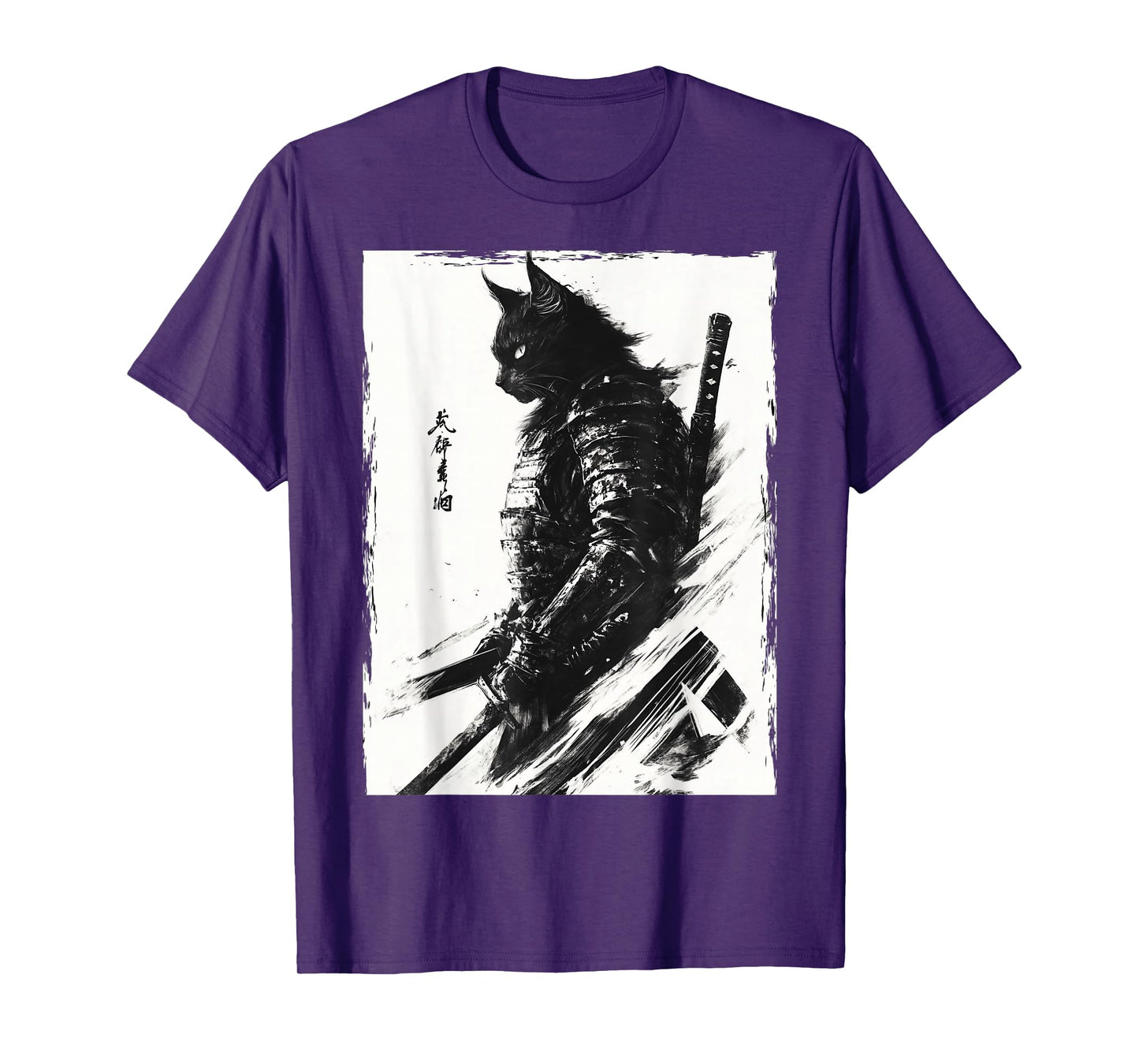 Samurai Warrior Cat Graphic Tee Vintage Japanese Art Anime T-Shirt