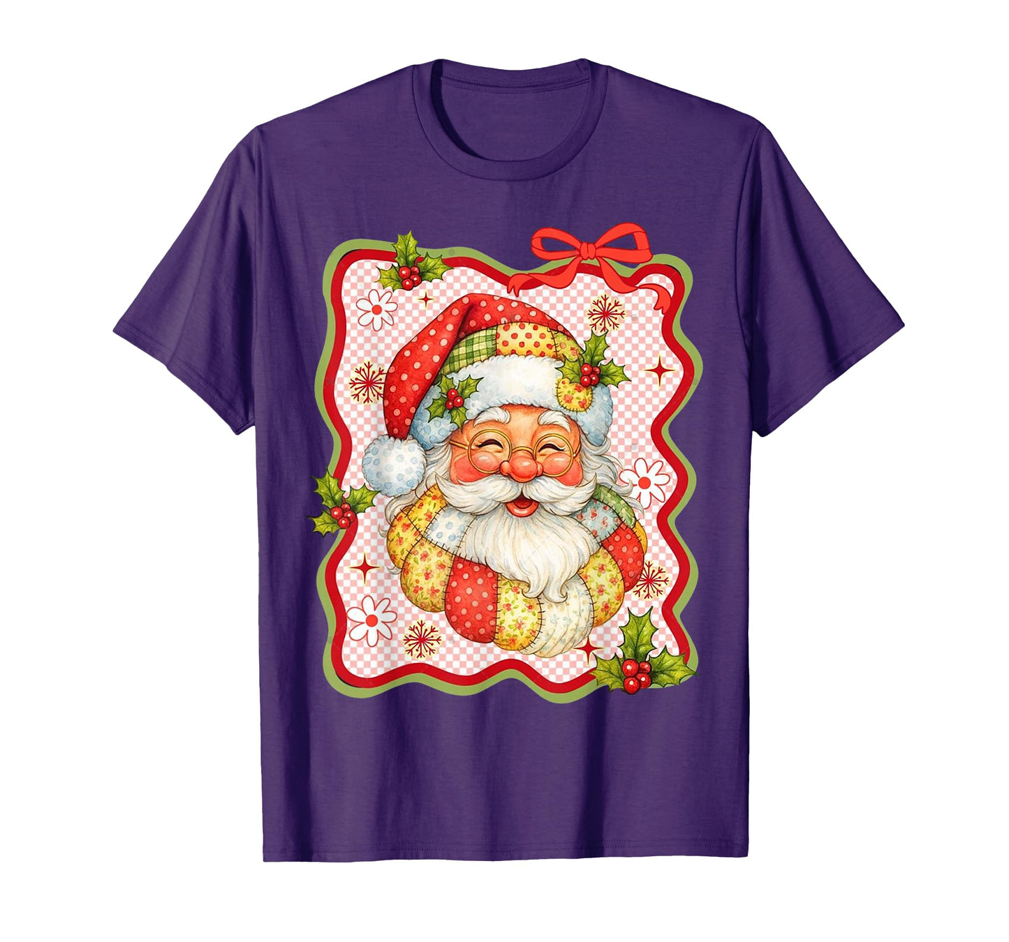 Patchwork Santa Claus Retro Christmas Funny Mens Womans Kids T-Shirt