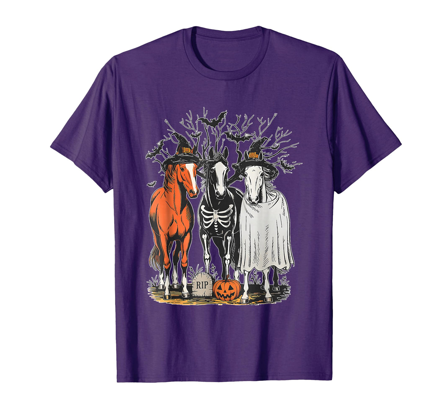 Retro Halloween Horse Skeleton Witch Spooky Horse Lover T-Shirt