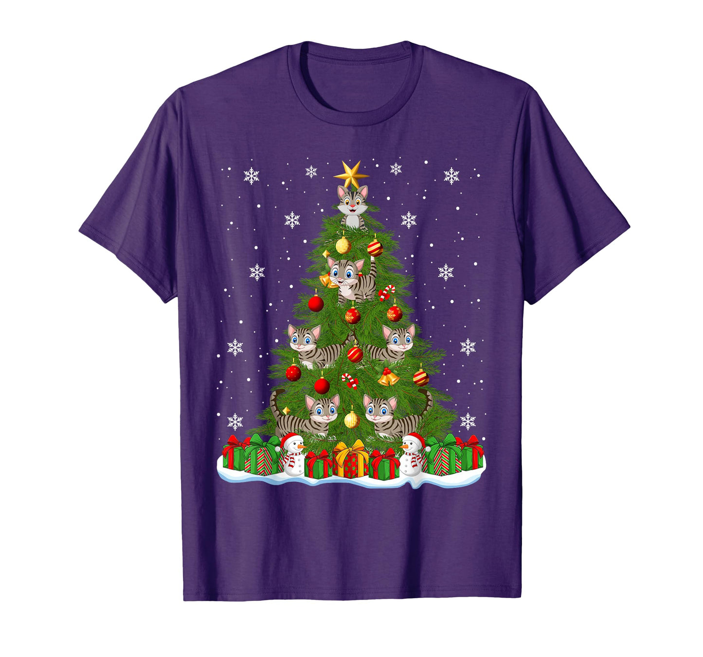 Cats Christmas Tree Holiday Decor Funny Cat Xmas Lights T-Shirt