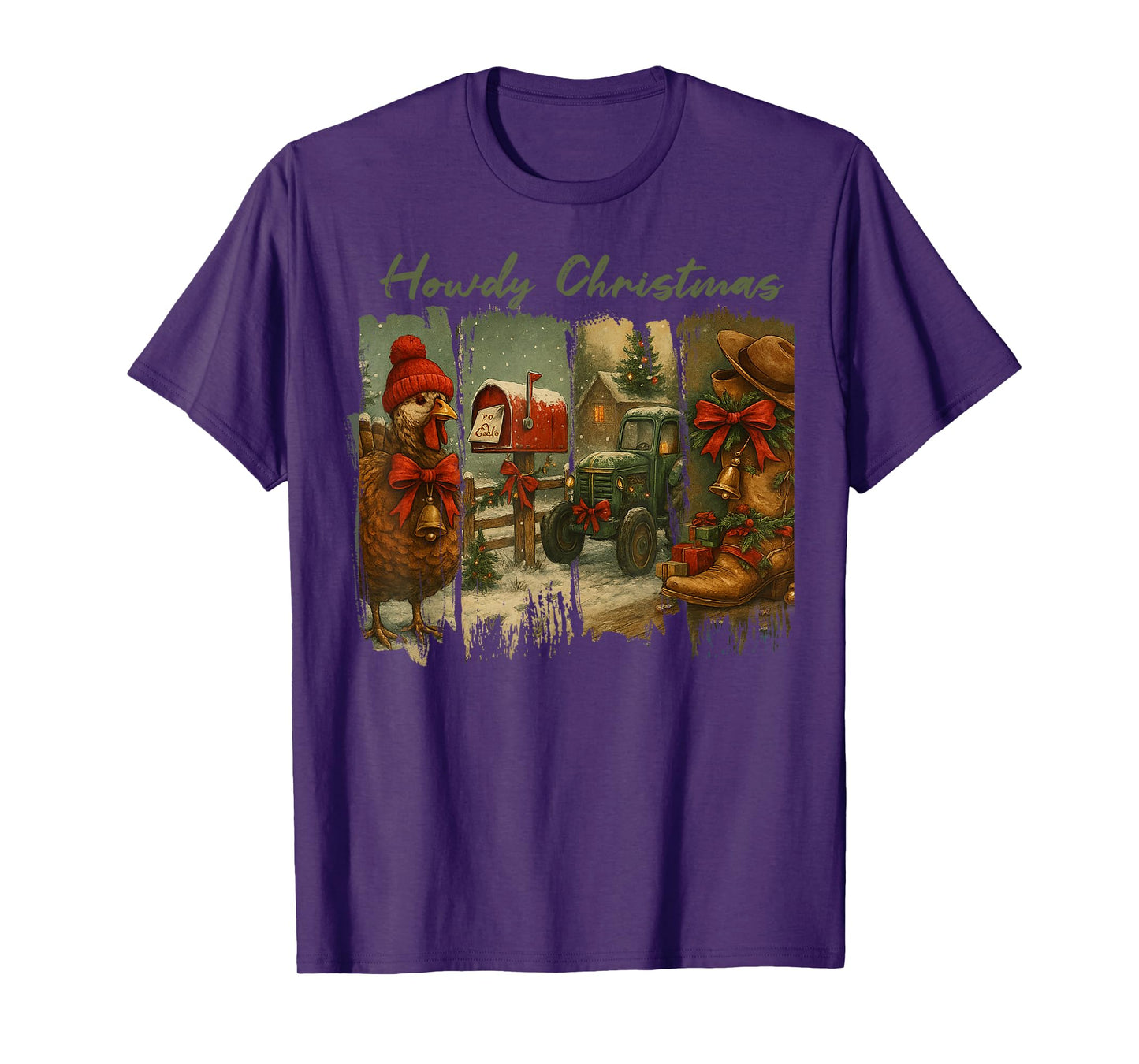 Retro Howdy Christmas Cowboy Boot Santa Western Country Xmas T-Shirt