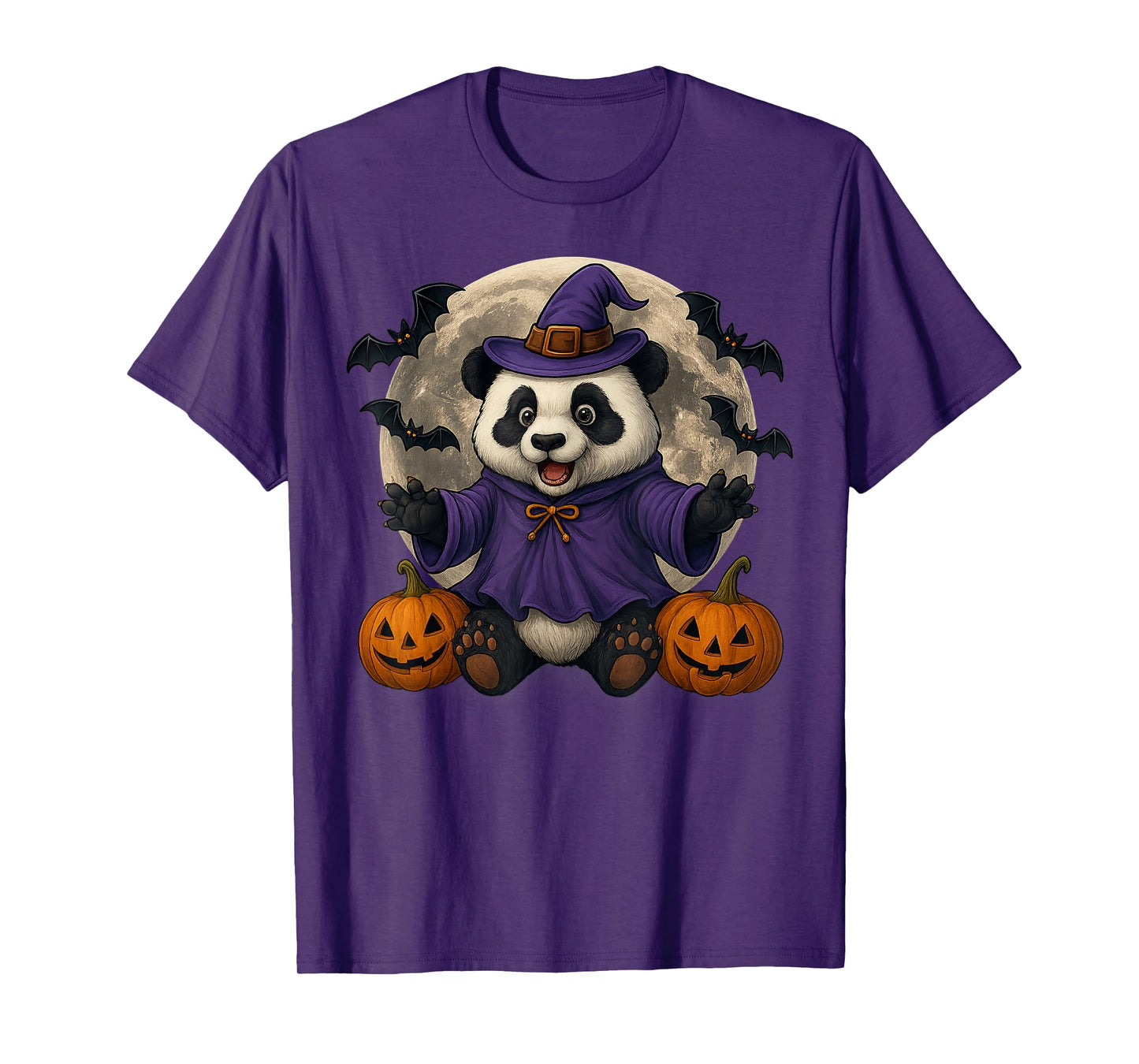 Panda Pumpkin Hat Witch Funny Halloween Boys Girls Kids T-Shirt