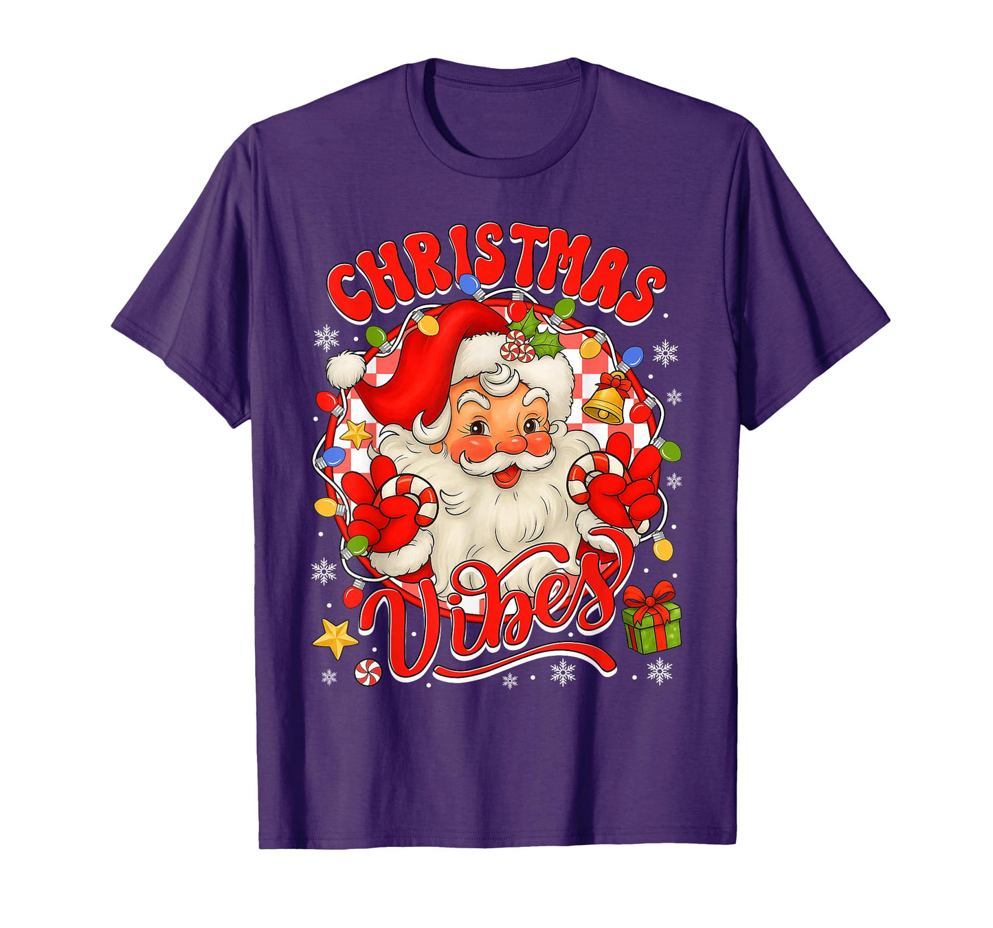 Vintage Santa Claus Christmas Vibes Pajamas Xmas Women Girls T-Shirt