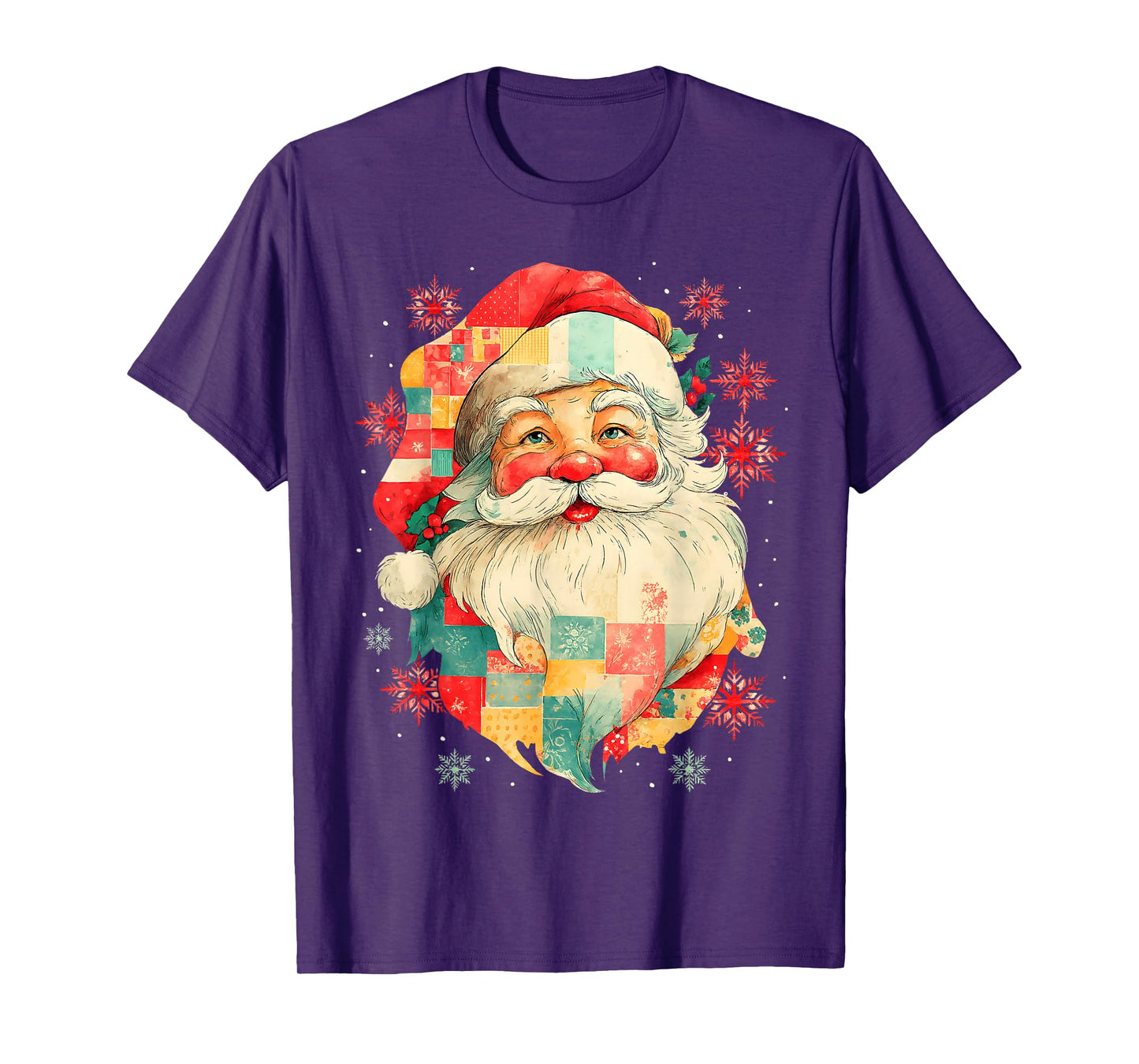 Vintage Patchwork Santa Claus Face Christmas Family Xmas T-Shirt