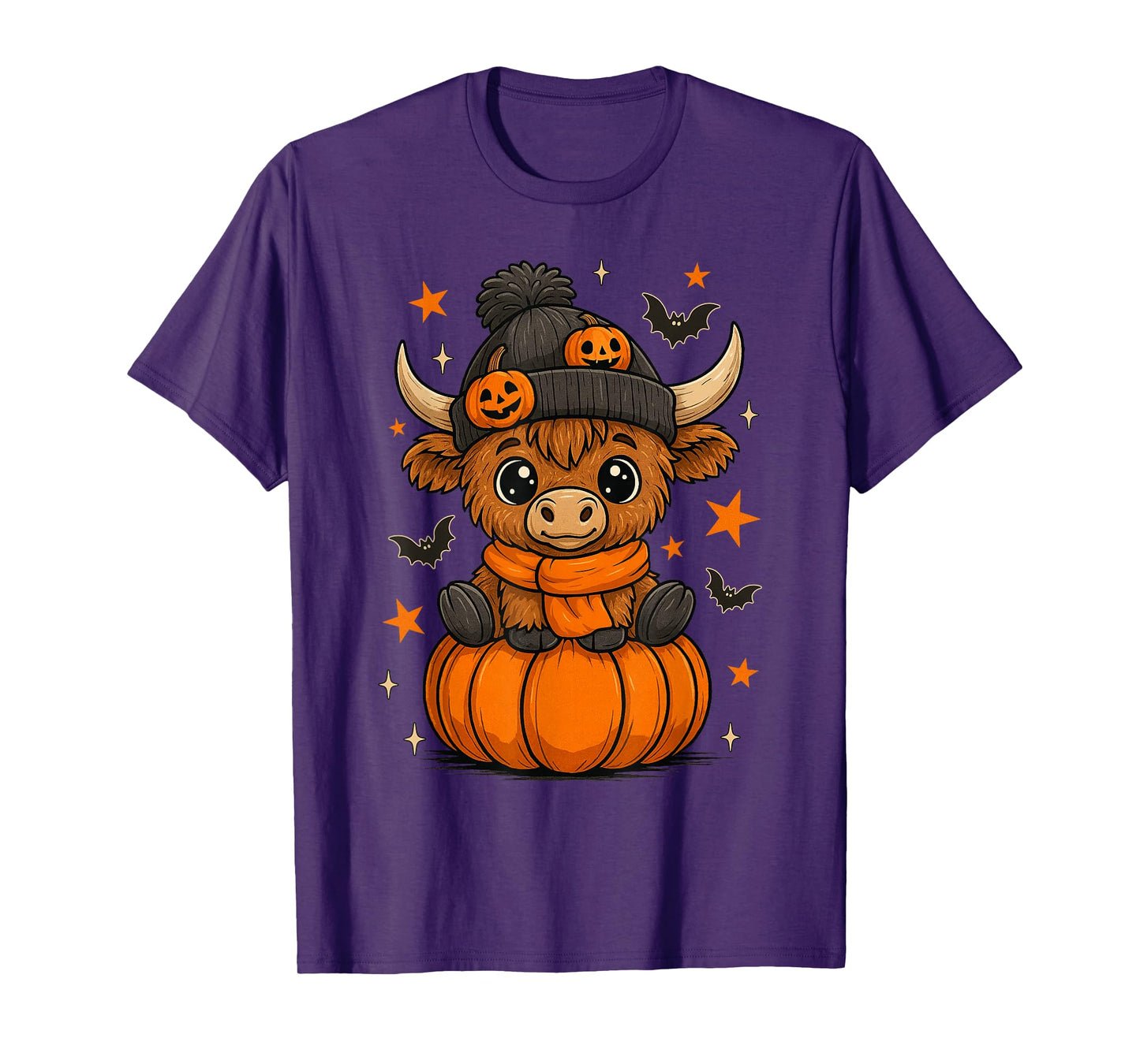 Retro Halloween Highland Cow Pumpkin Fall Cow Thanksgiving T-Shirt
