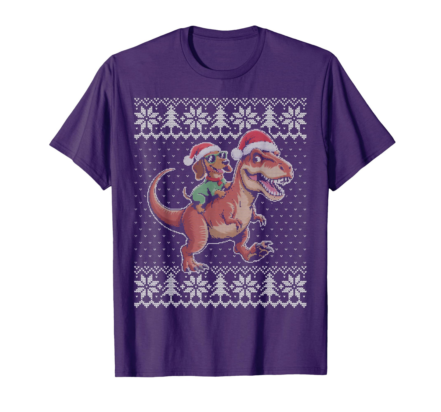Dachshund Riding t rex Dinosaur Ugly Christmas Sweater T-Shirt