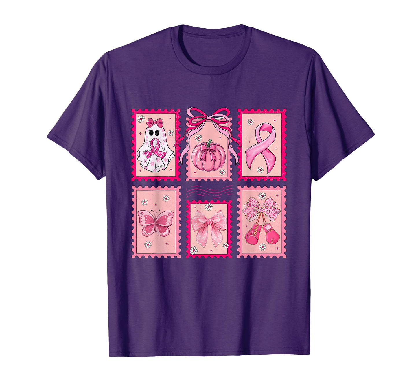 Coquette Floral Ghost Halloween Breast Cancer Awareness T-Shirt