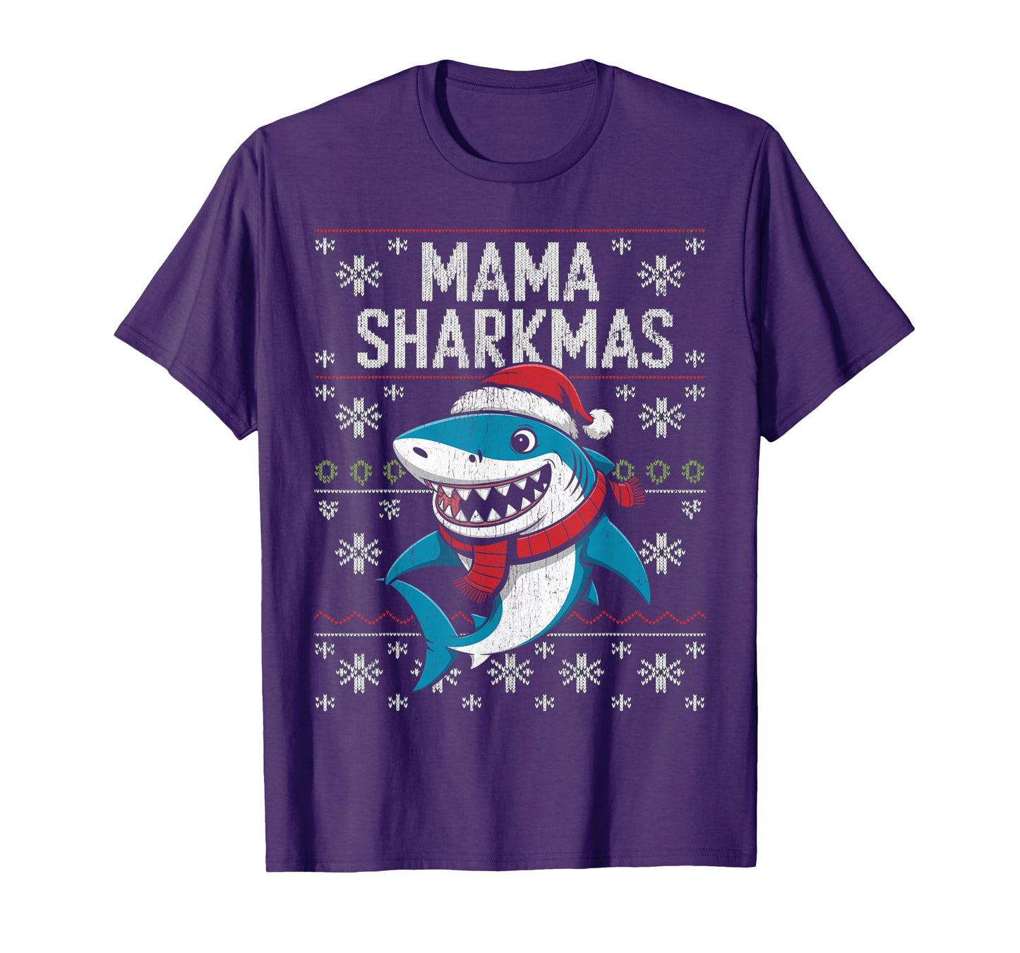 Mama Sharkmas Funny Shark Santa Hat Ugly Christmas Sweater T-Shirt