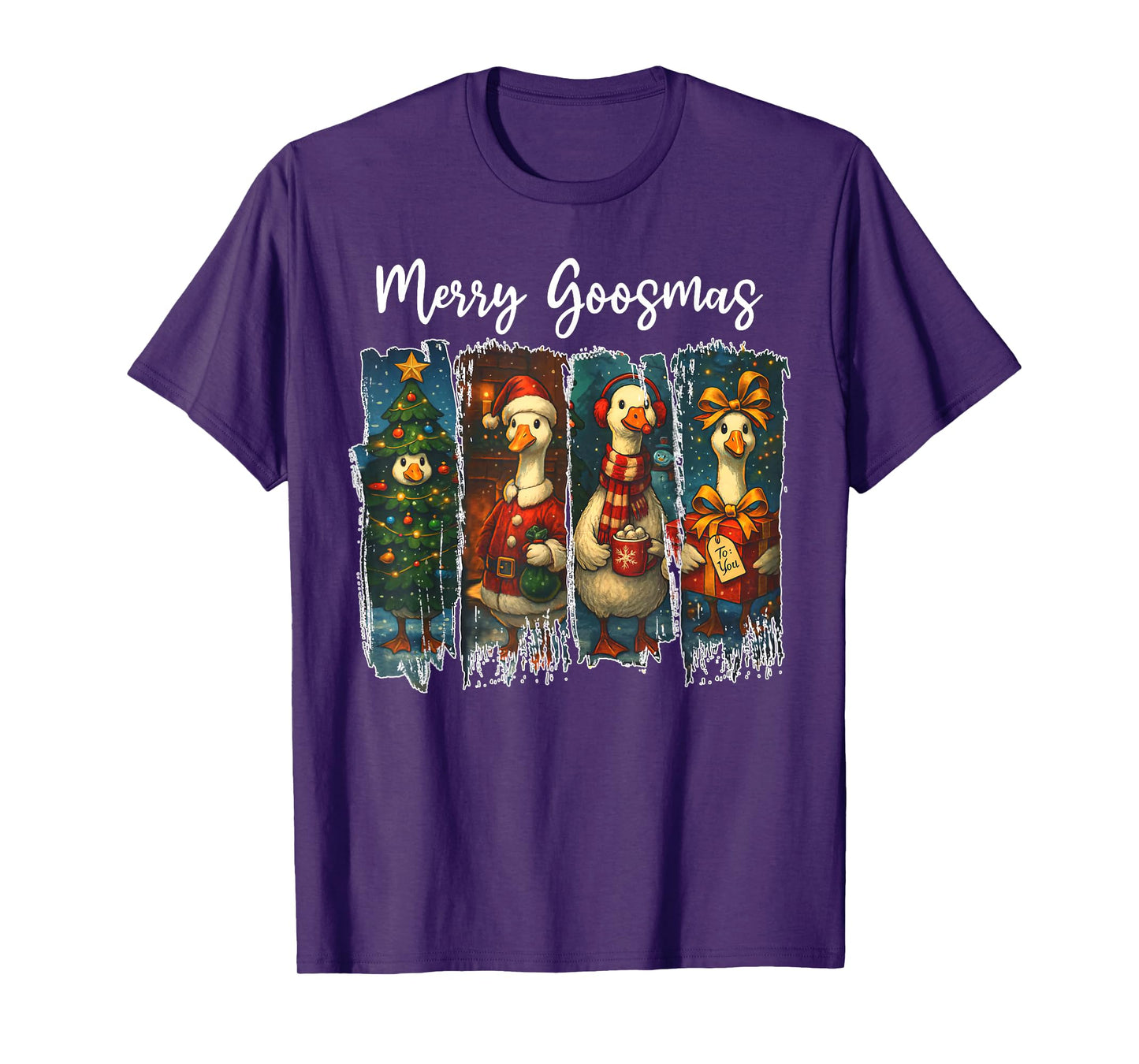 Funny Retro Merry Goosemas Christmas Silly Goose Xmas Lights T-Shirt