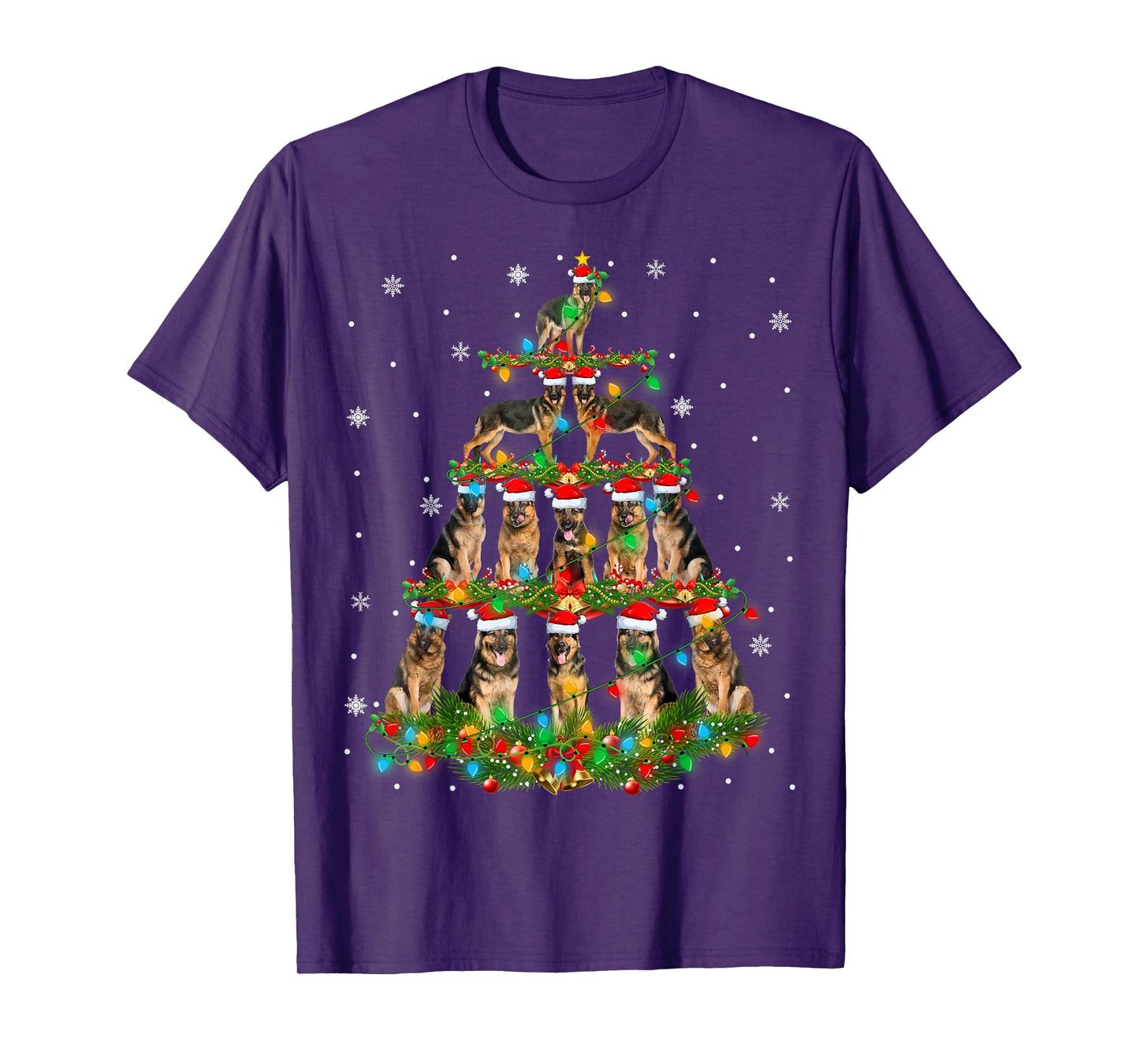 German Shepherd Dog Christmas Tree Lights Holiday Santa Xmas T-Shirt