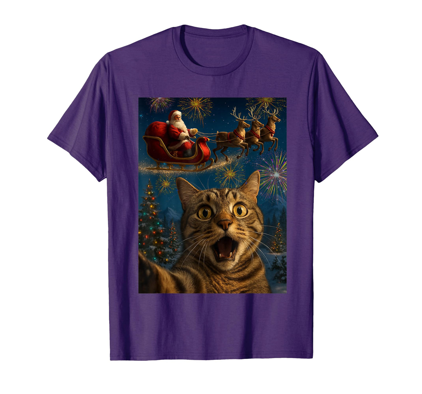 Cat Taking Selfie with Santa Claus Christmas T-Shirt