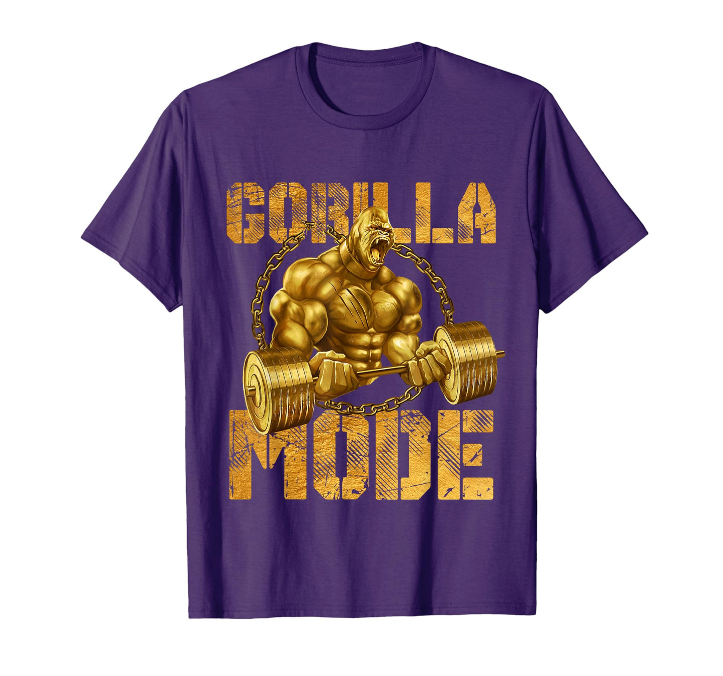Gorilla Mode Weight Lifting Power Beast Workout Gold Fitness T-Shirt