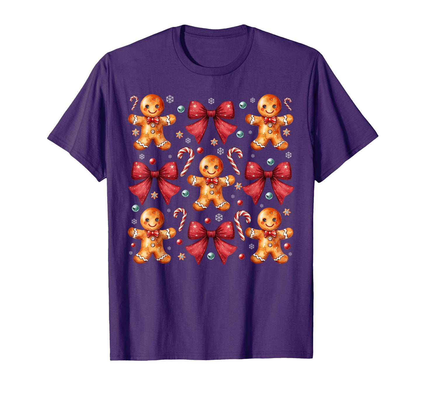 Cute Gingerbread Man Coquette Red Bow Xmas Cookie Women Girl T-Shirt