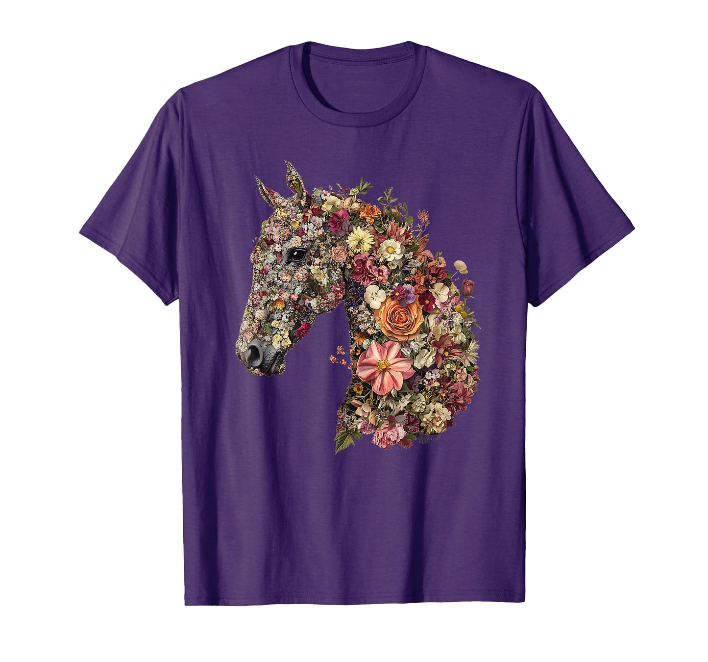 Horse Lover Gifts Floral Horse T-Shirt - Unisex-Adult, Classic Fit, Black, Small, Short Sleeve, Cotton Blend, Floral Pattern