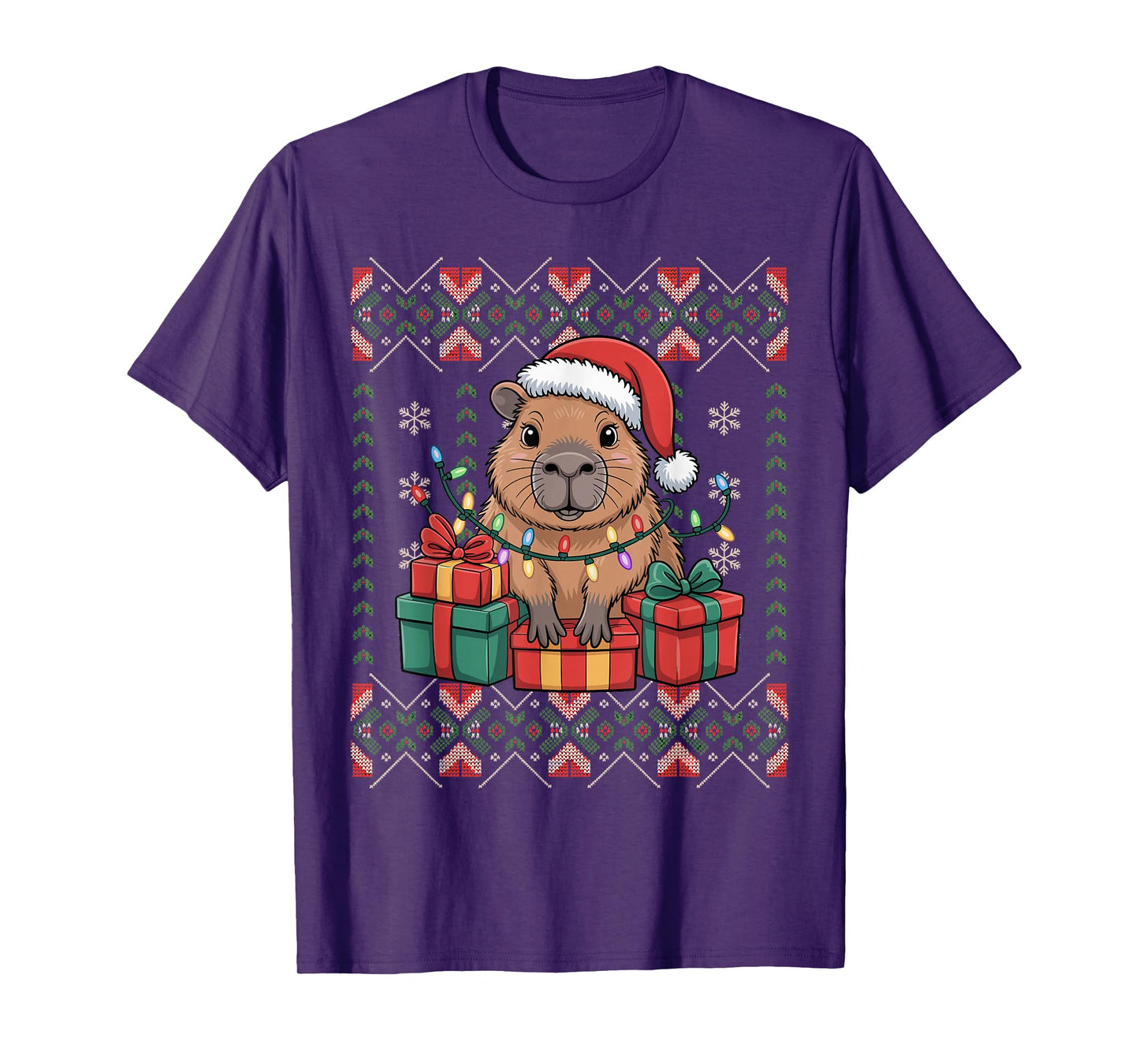 Santa Capybara Christmas Ugly Sweater Funny Holiday Pajamas T-Shirt