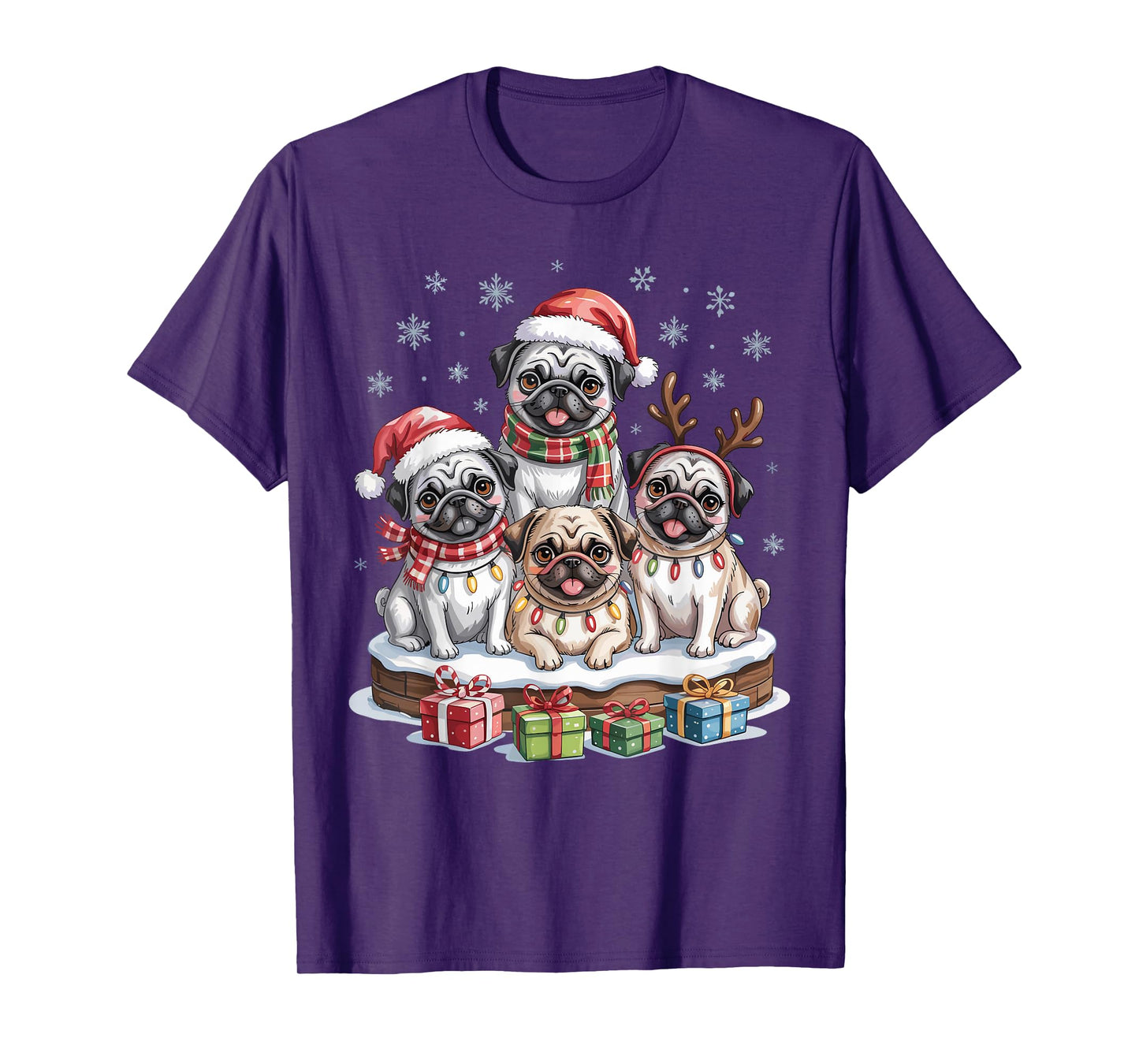 Cute Pug Christmas Puppies Dog Lovers Funny Holiday T-Shirt