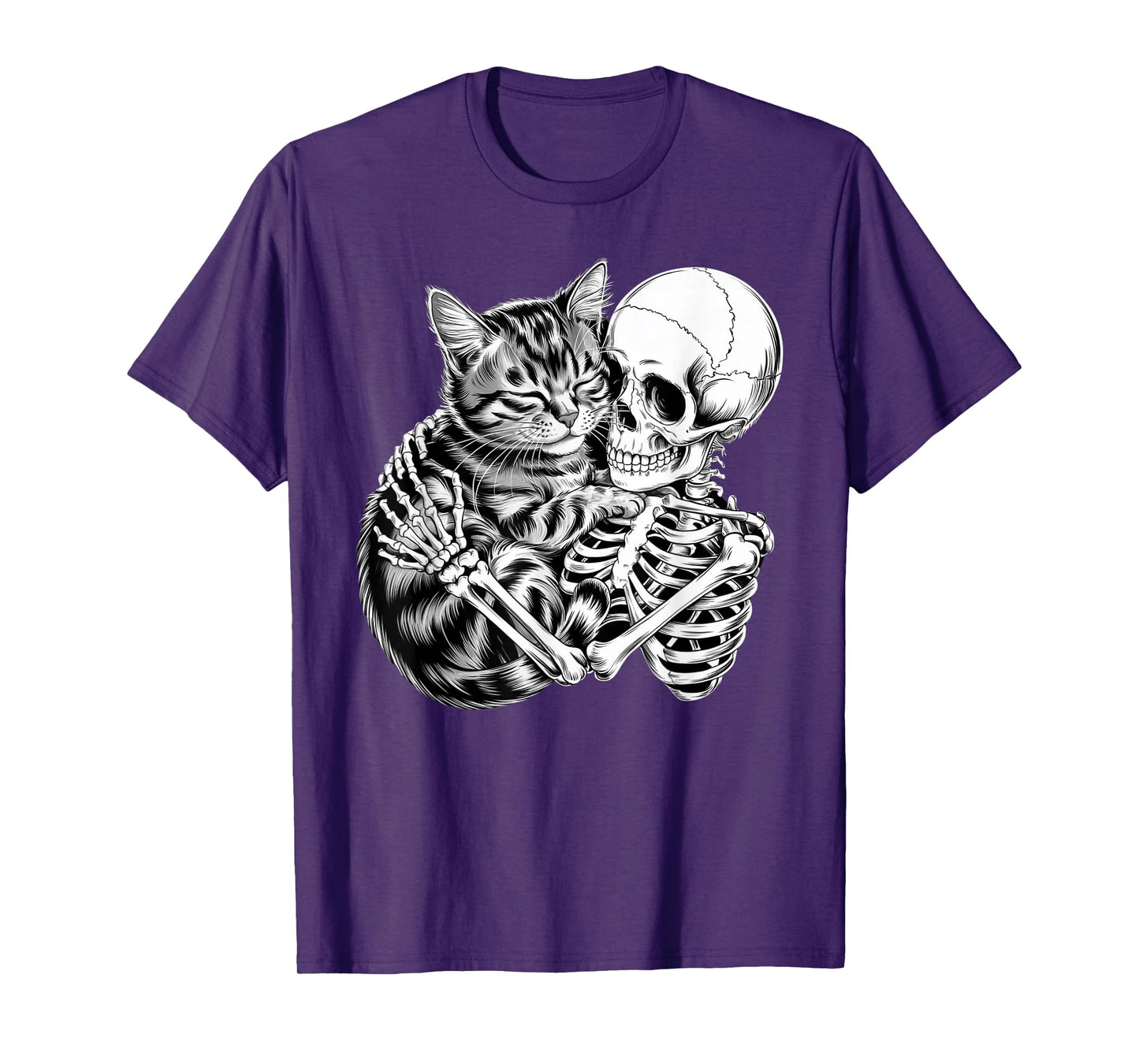 Womens Halloween Cat Skeleton Hugging Cat Halloween Girls T-Shirt