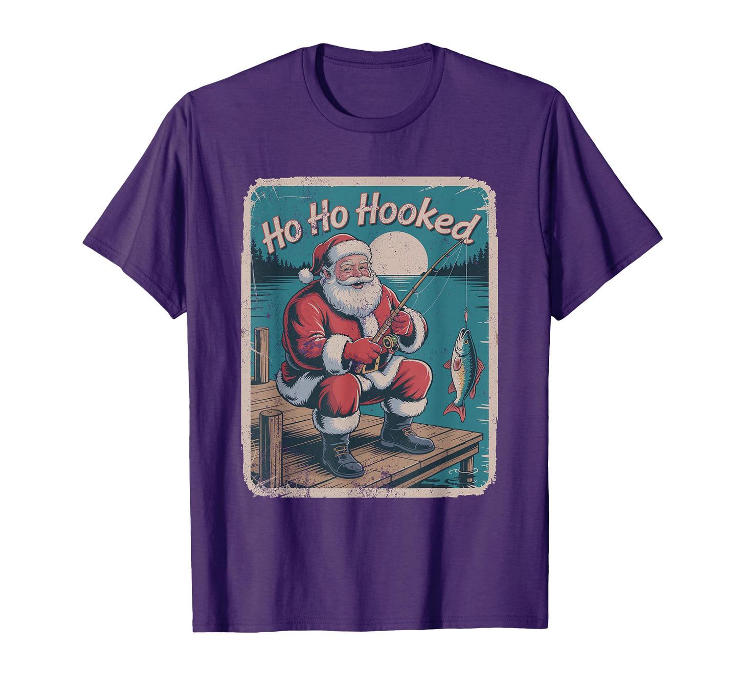 Santa Fishing Retro Vintage 90s Christmas Holiday Funny T-Shirt