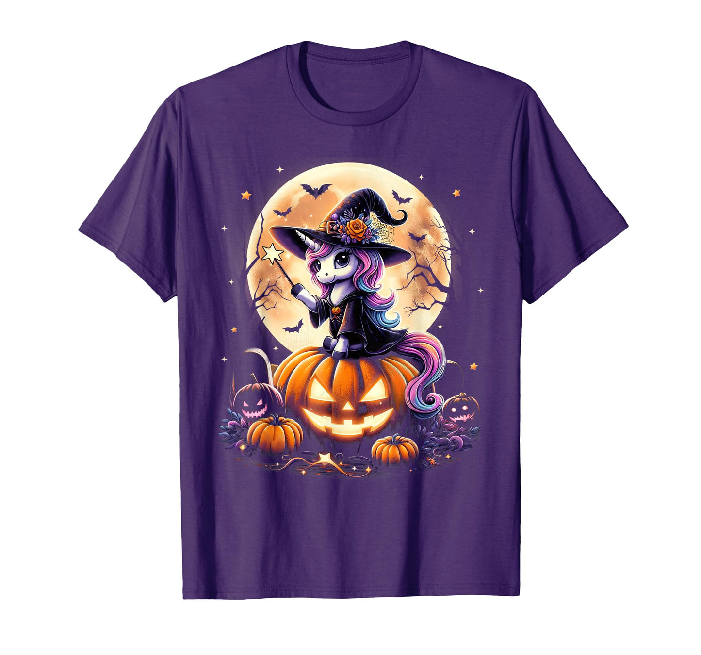 Cute Unicorn Witch Pumpkin Halloween Shirts Girls Daughter T-Shirt