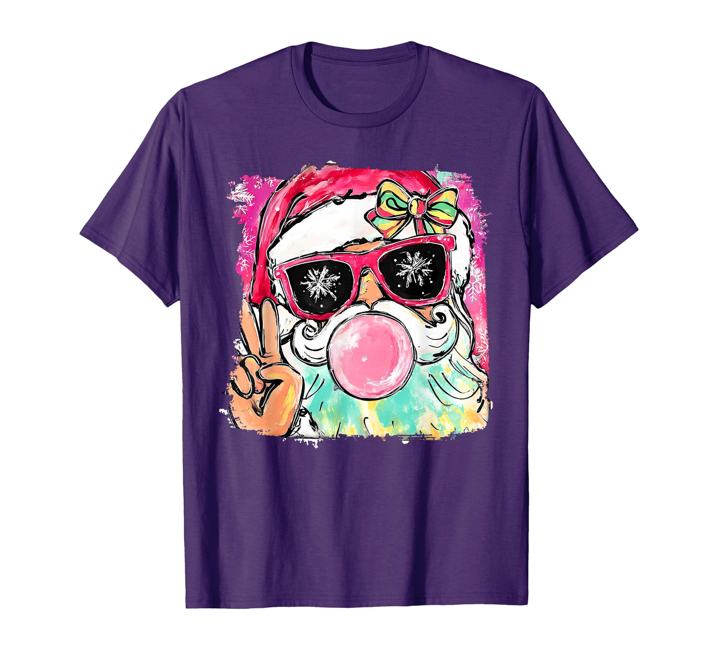 Vintage Santa Blowing Bubble Gum Coquette Bow Christmas T-Shirt