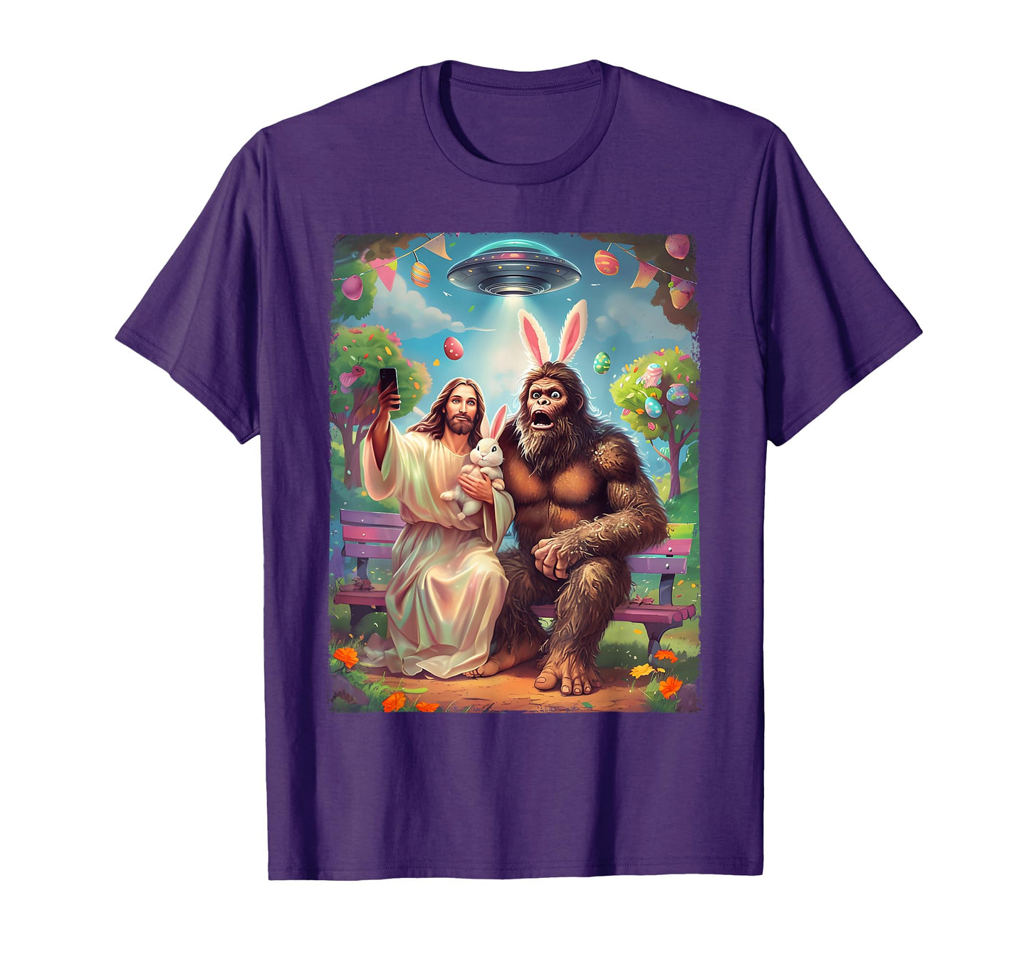 Bigfoot Bunny Funny Easter Jesus Sasquatch Selfie UFO Alien T-Shirt