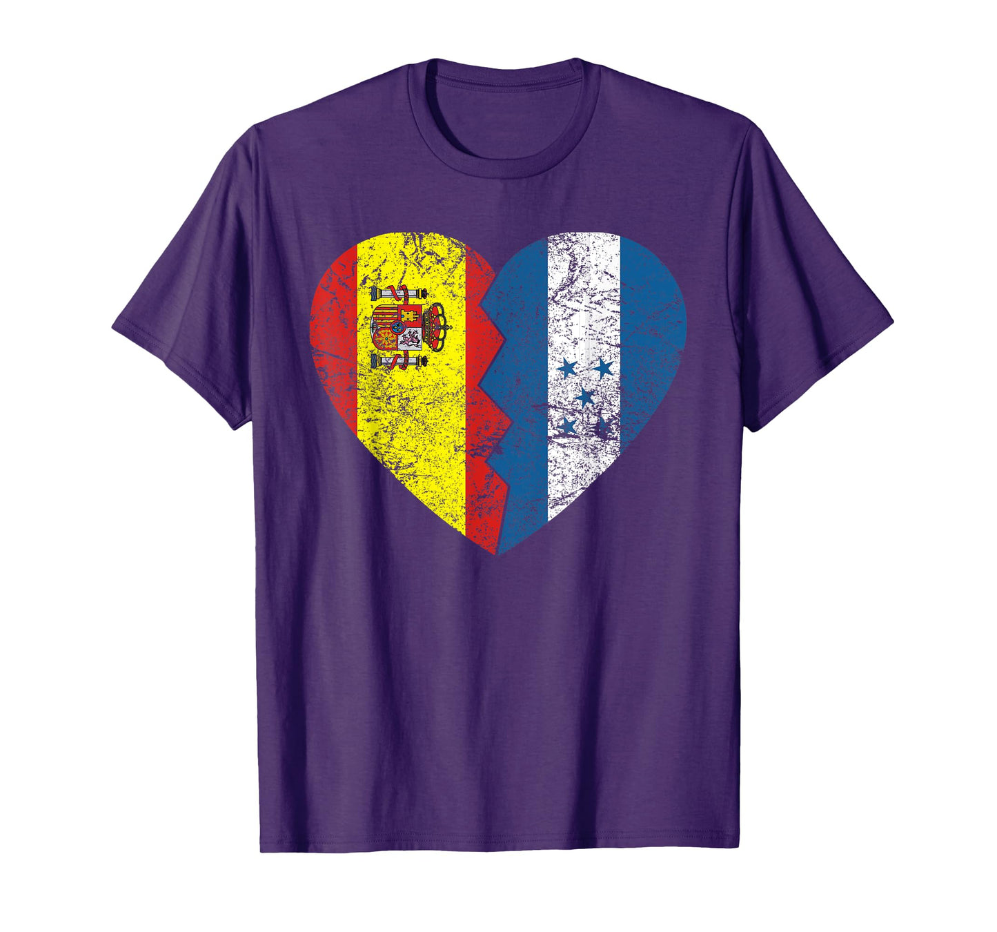 Spanish Honduran Flags Heart | Honduras Spain Roots Vintage T-Shirt