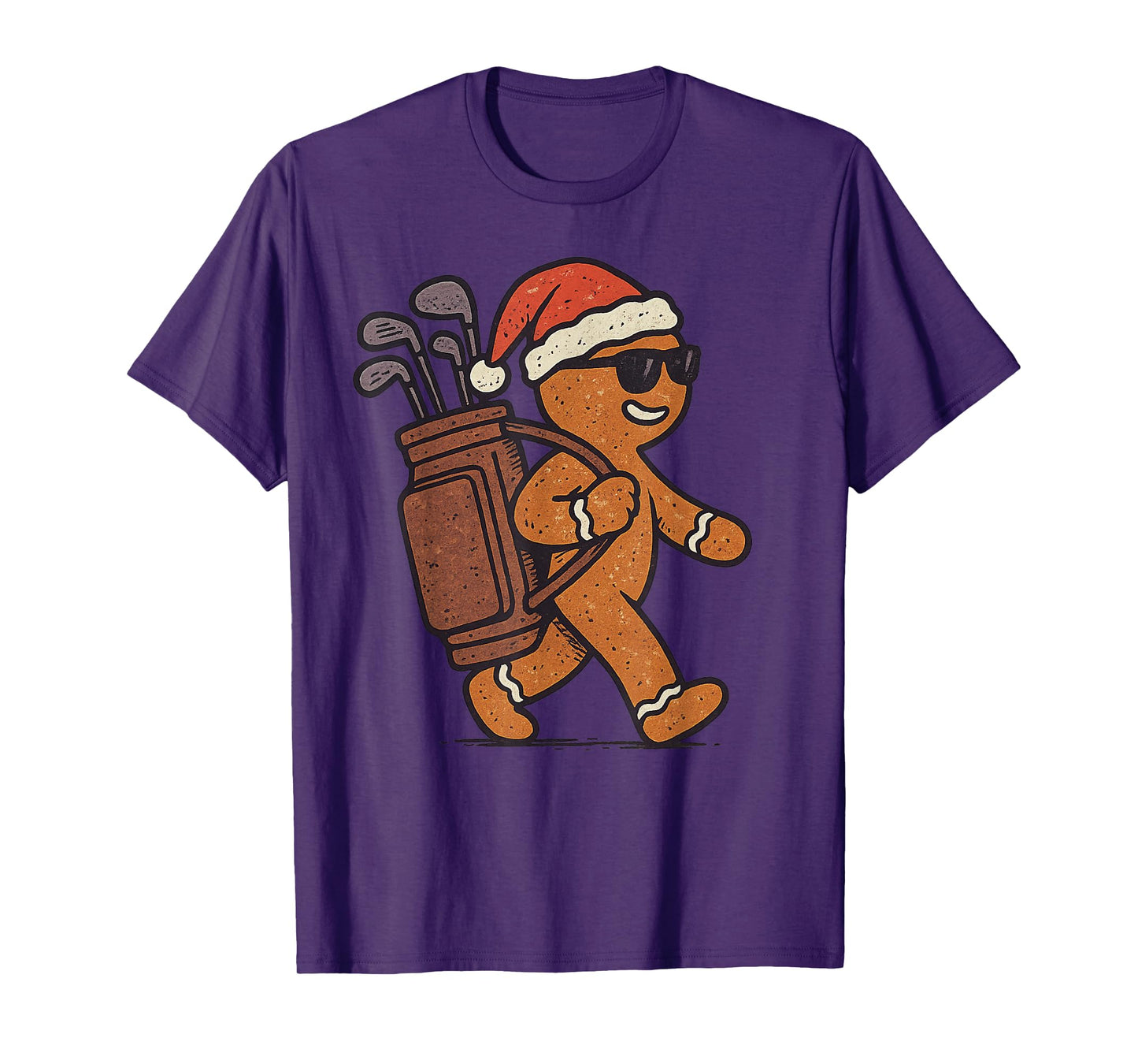 Gingerbread Playing Golf Christmas Vintage Funny Xmas T-Shirt