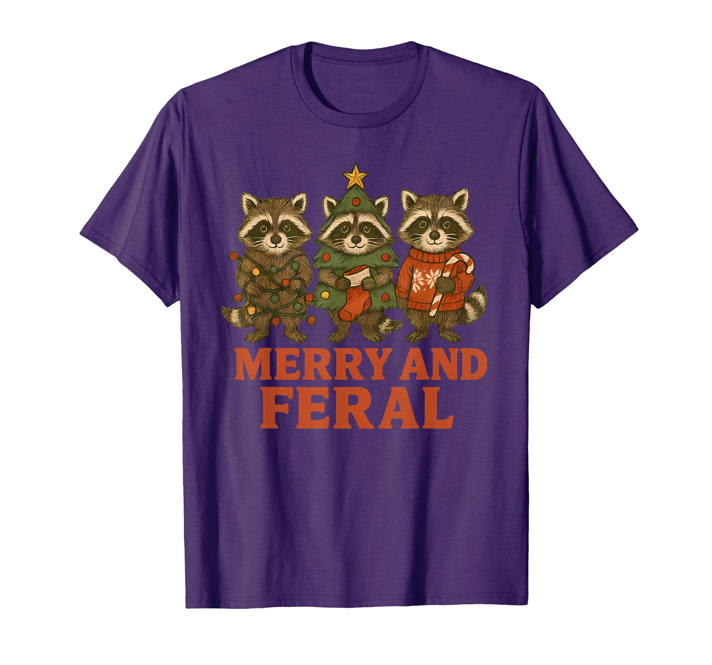 Raccoons Merry and Feral Funny Raccoon Christmas Lights T-Shirt