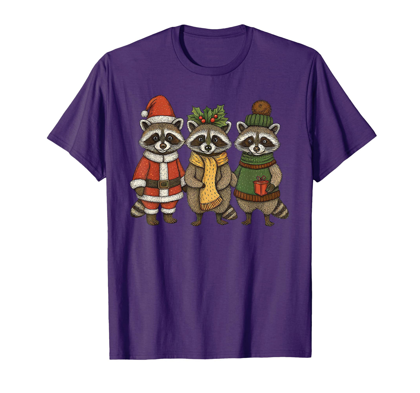 Cute Raccoon Christmas Funny Holiday Santa Claus Animal Gift T-Shirt