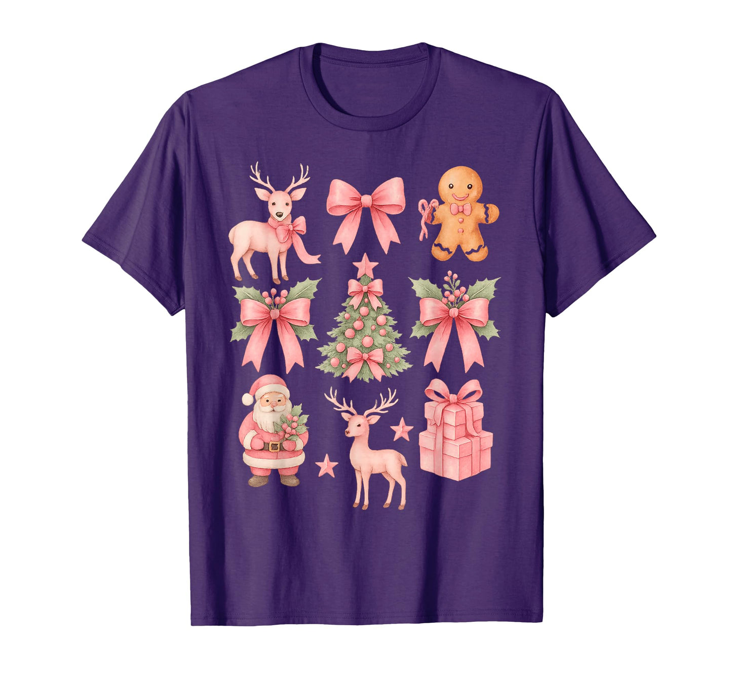 Preppy Coquette Bow Pink Christmas Tree Santa Gingerbread T-Shirt