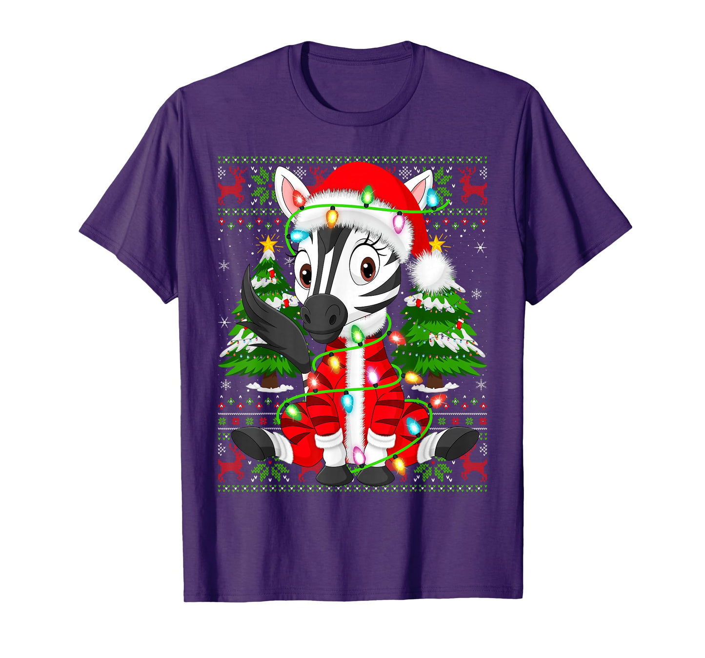 Zebra Christmas Lights Santa Costume Ugly Xmas Sweaters T-Shirt