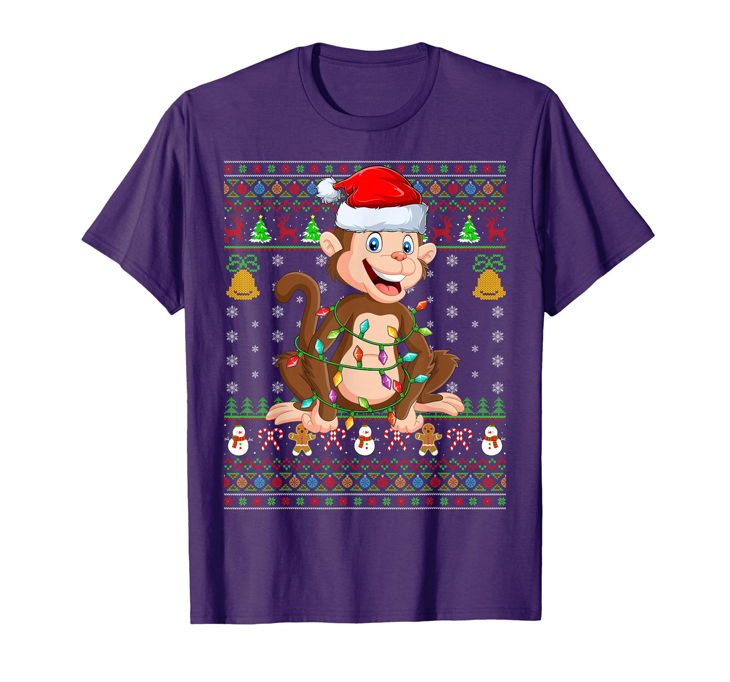 Monkey Christmas Lights Funny Monkey Ugly Sweaters Xmas T-Shirt
