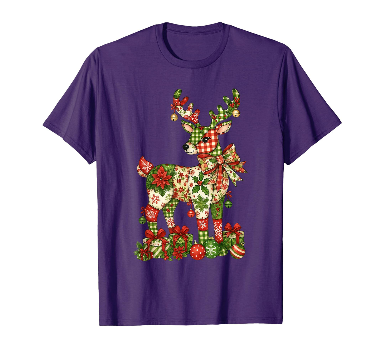 Christmas Patchwork, Reindeer Xmas, Christmas Santa Reindeer T-Shirt