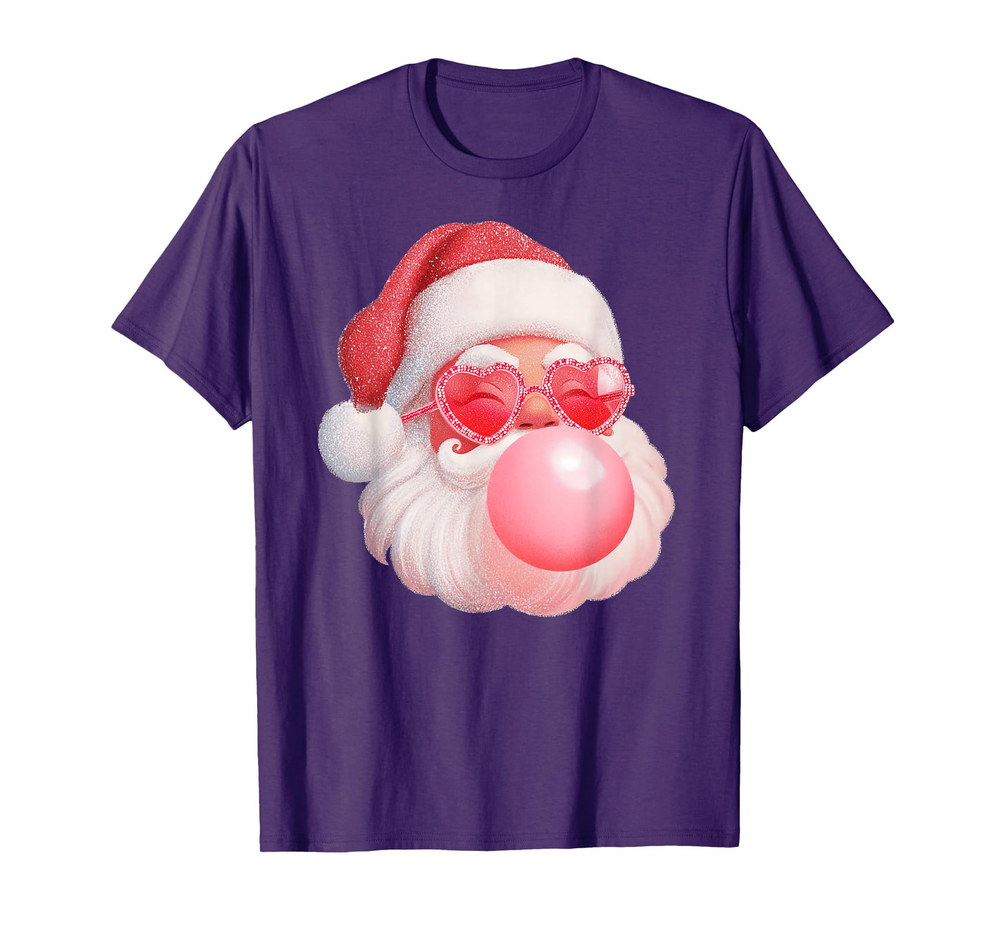 Retro Santa Claus Christmas Bubble Gum Pink Heart Sunglasses T-Shirt