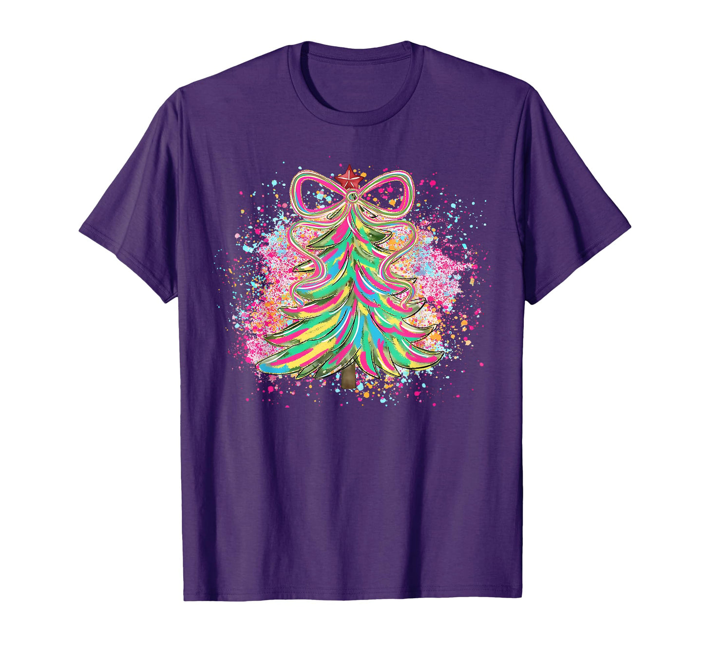 Coquette Bow Funny Merry Christmas Xmas Tree Pajamas Holiday T-Shirt